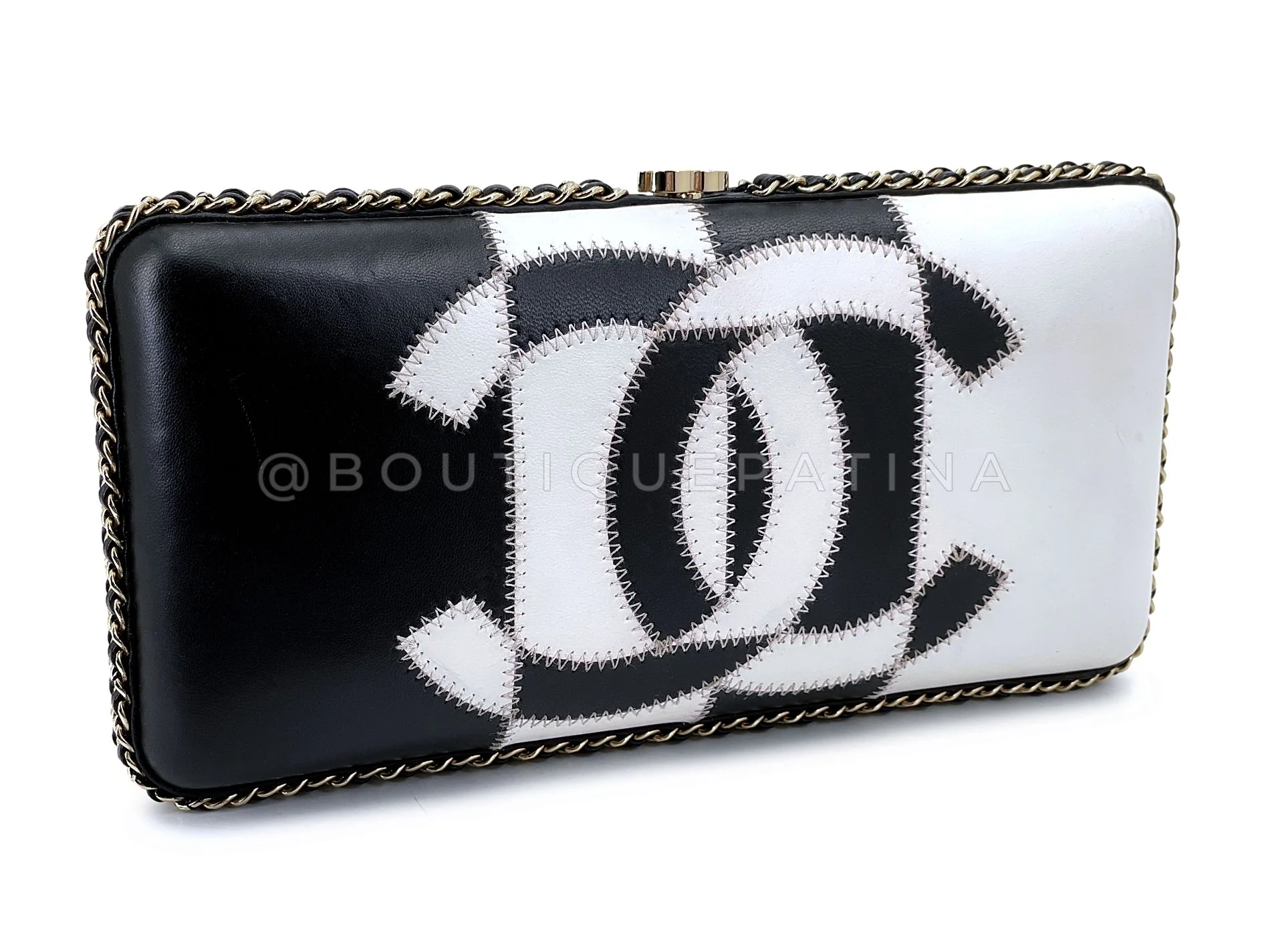 Chanel 2017 Black White Logo Clutch on Chain Bag GHW  TUK - Image 4
