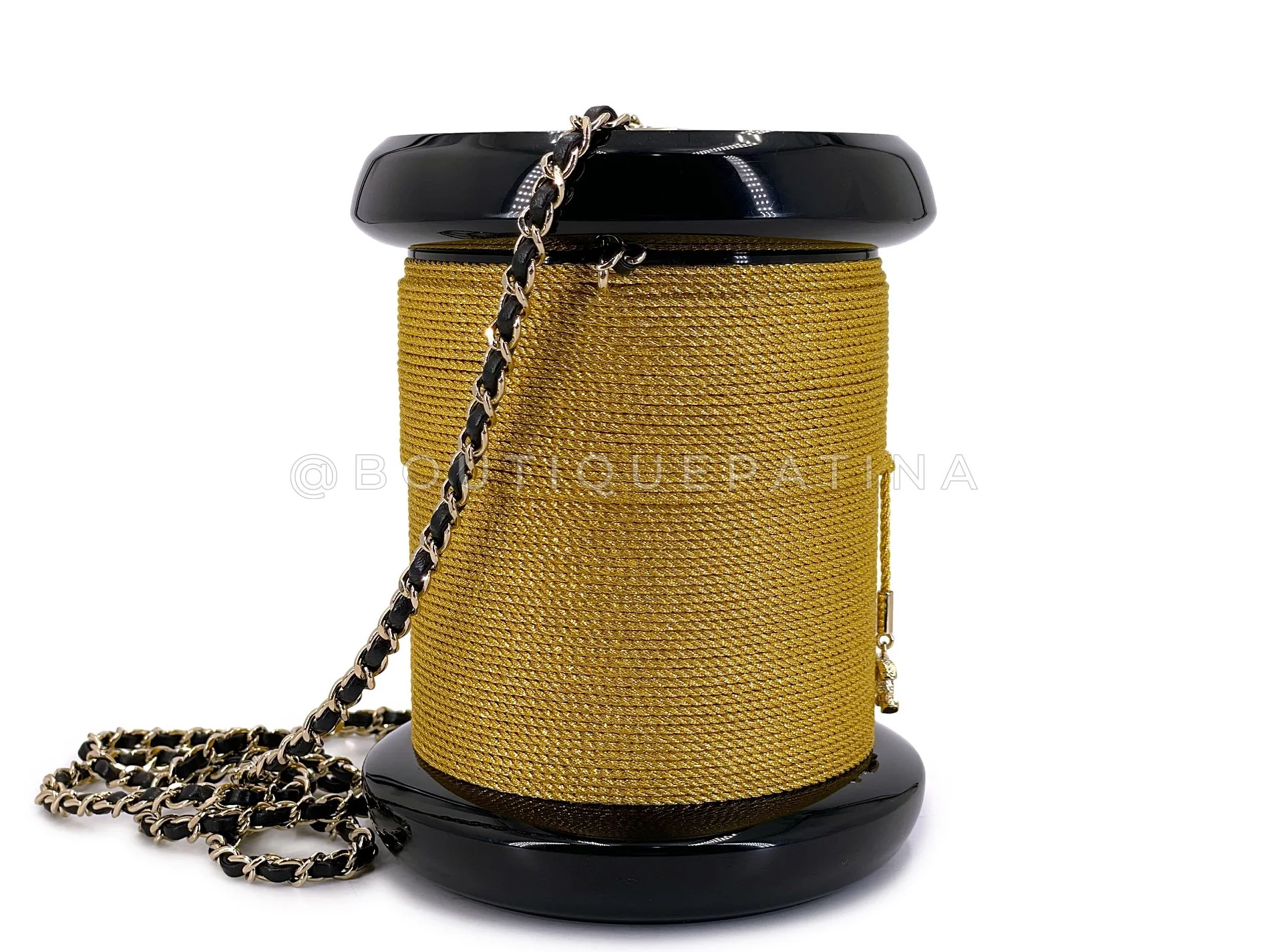 Chanel 2017 Plexiglass Bobbin Minaudière Black Gold "Spool" Evening Clutch Bag 5CG - Image 3