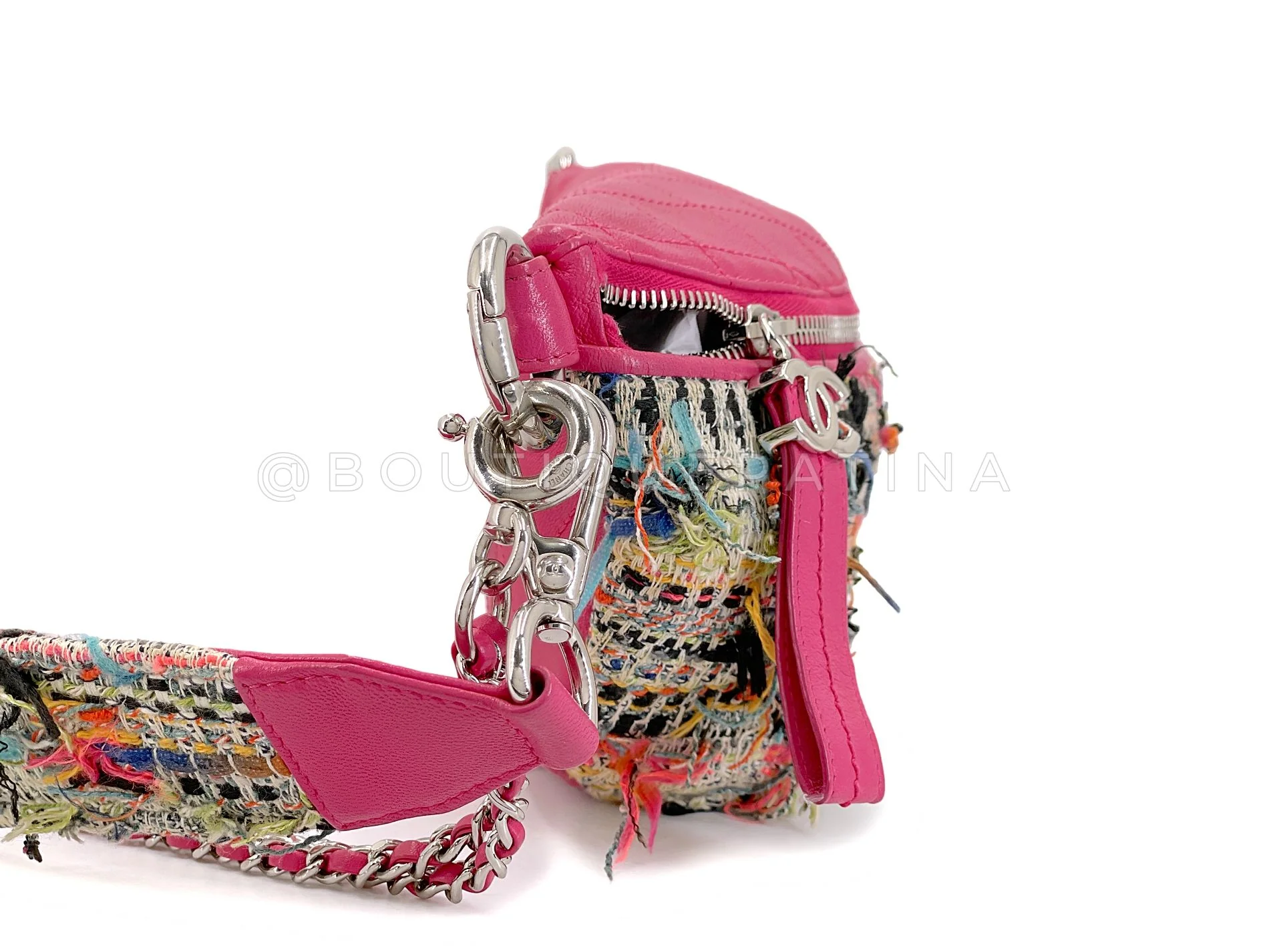 Chanel 2017 Tweed Convertible Fanny Pack Bag Pink Multicolor SHW 0W6 - Image 3
