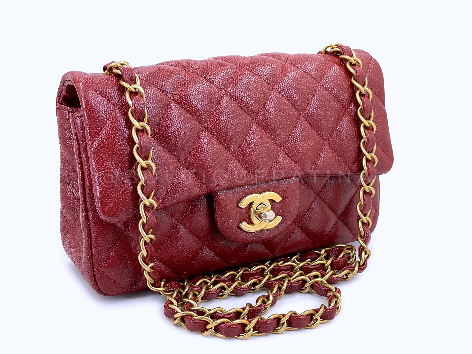 Chanel 2018 Iridescent Burgundy Red Caviar Rectangular Mini Flap Bag GHW D93 - Image 2