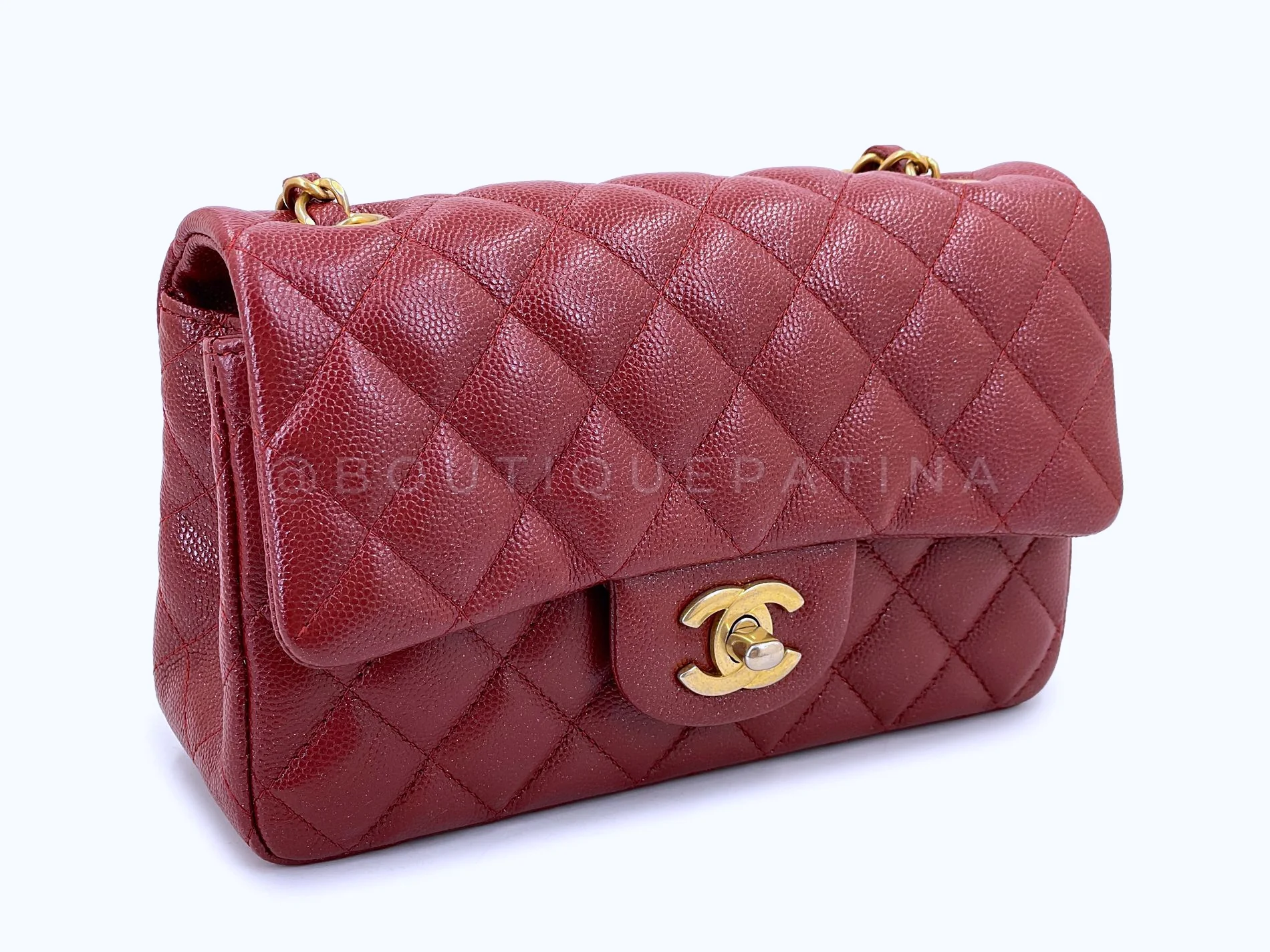 Chanel 2018 Iridescent Burgundy Red Caviar Rectangular Mini Flap Bag GHW D93 - Image 3