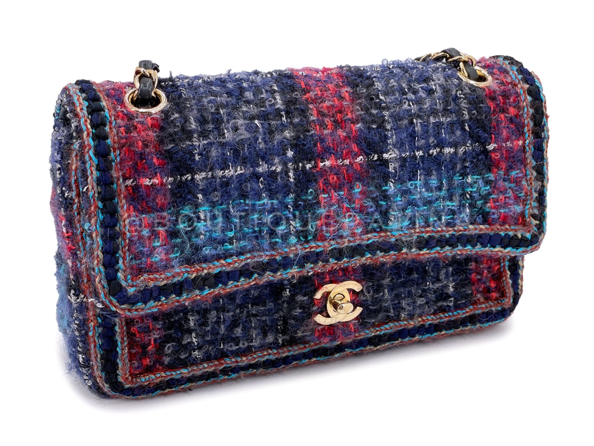 Chanel 2018 Tweed Medium Classic Double Flap Bag GHW YDW - Image 3