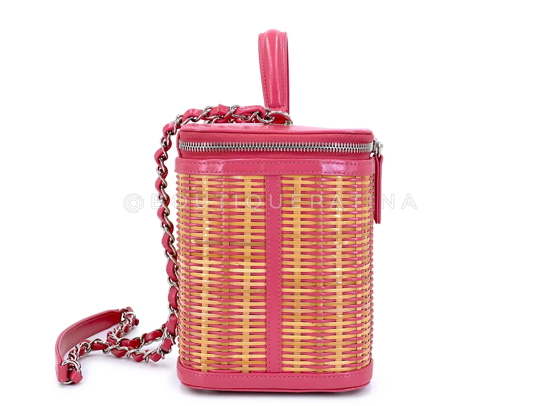 Chanel 2019 Large Rose Pink Wicker Rattan Basket Vanity Case Bag SHW 2SO - Image 4