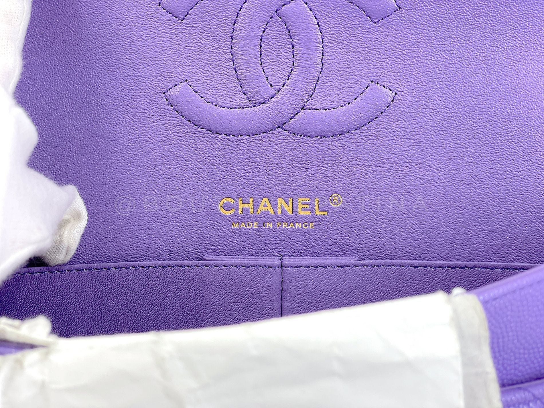 Chanel 2020 Lilac Lavender Violet Medium Caviar Classic Double Flap Bag GHW 8TX - Image 12