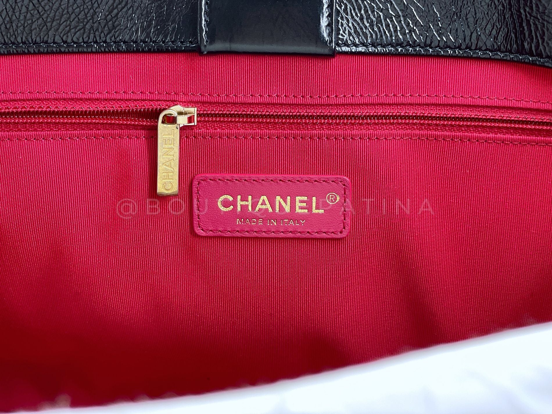 Chanel 2020 Shiny Glazed Calfskin Patent Timeless Shopper Tote Bag Large GHW QME - Image 10