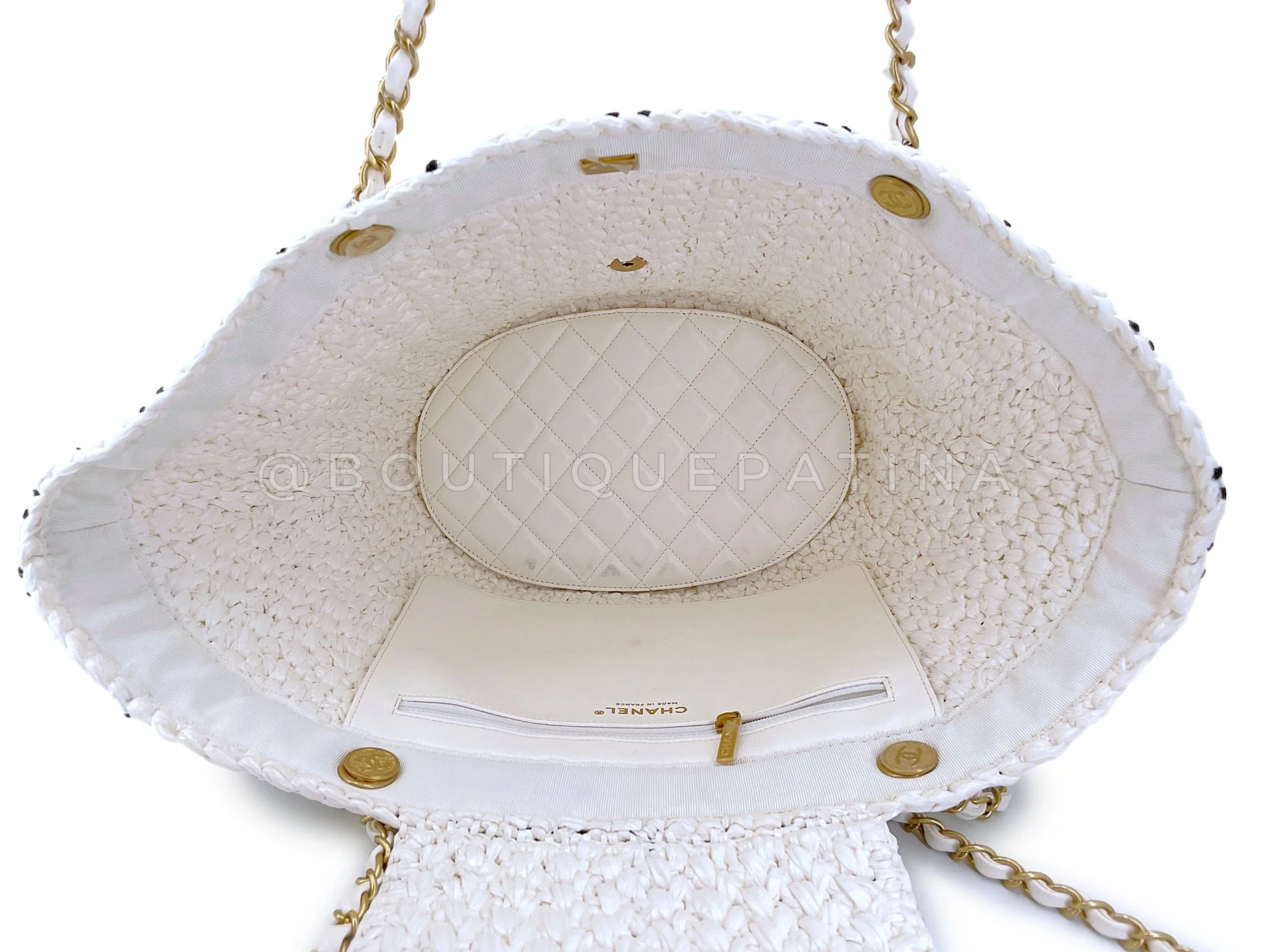 Chanel 2023 Raffia Effect White Flap Shopper Tote Bag GHW 92J - Image 10