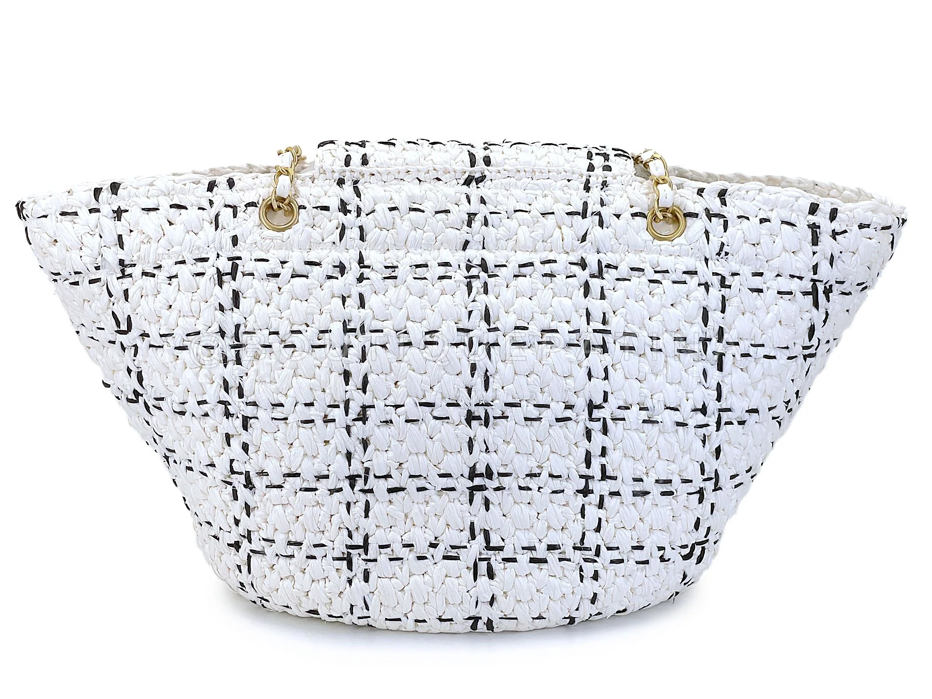 Chanel 2023 Raffia Effect White Flap Shopper Tote Bag GHW 92J - Image 5