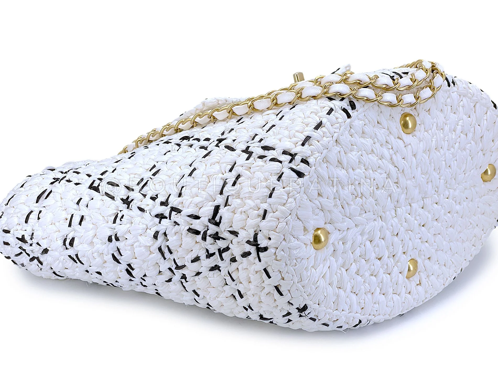 Chanel 2023 Raffia Effect White Flap Shopper Tote Bag GHW 92J - Image 7