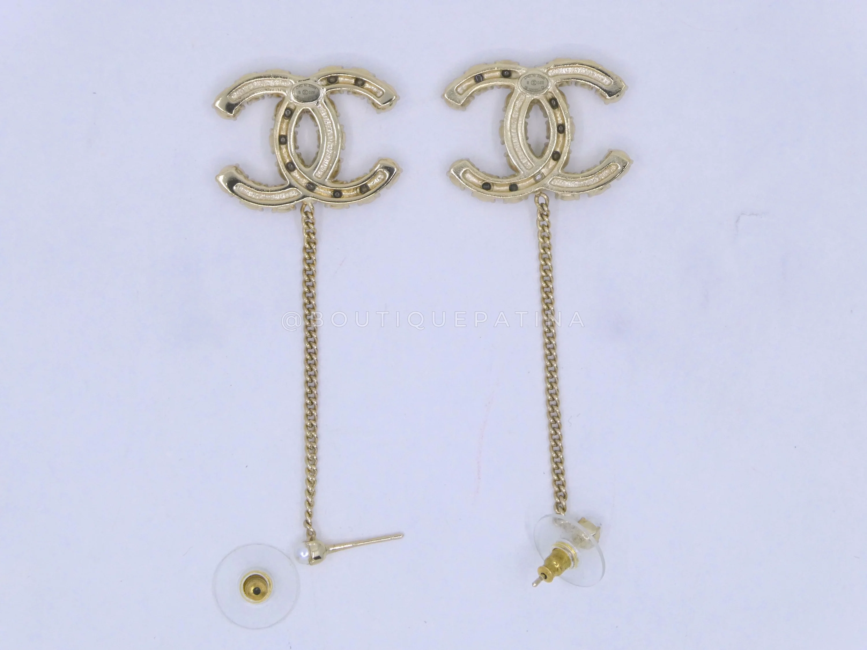 Chanel 20B CC Crystal and Pearl Drop Earrings JF4 - Image 2