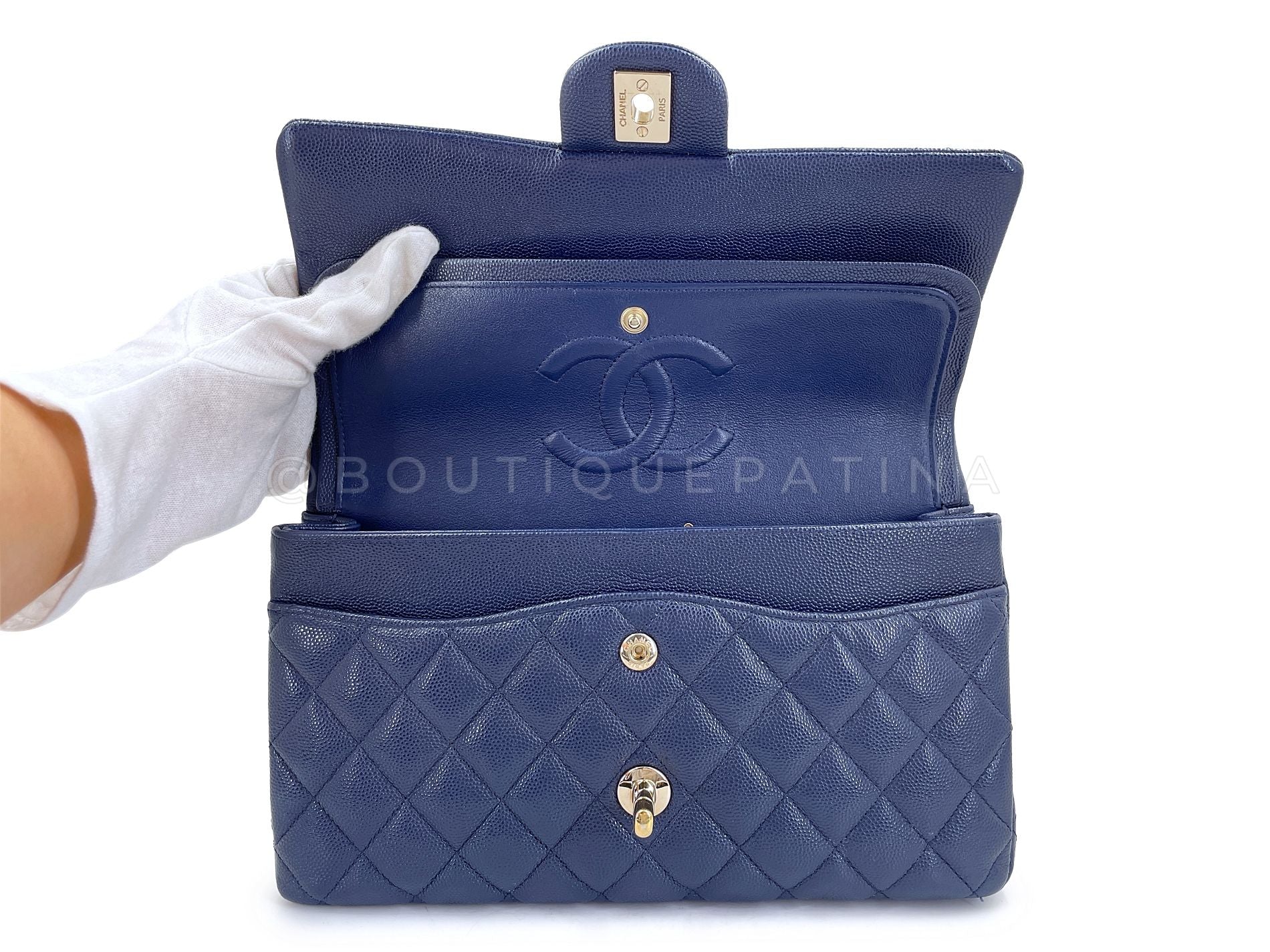 Chanel 20C Dark Navy Blue Medium Caviar Classic Double Flap Bag GHW KE2 - Image 9