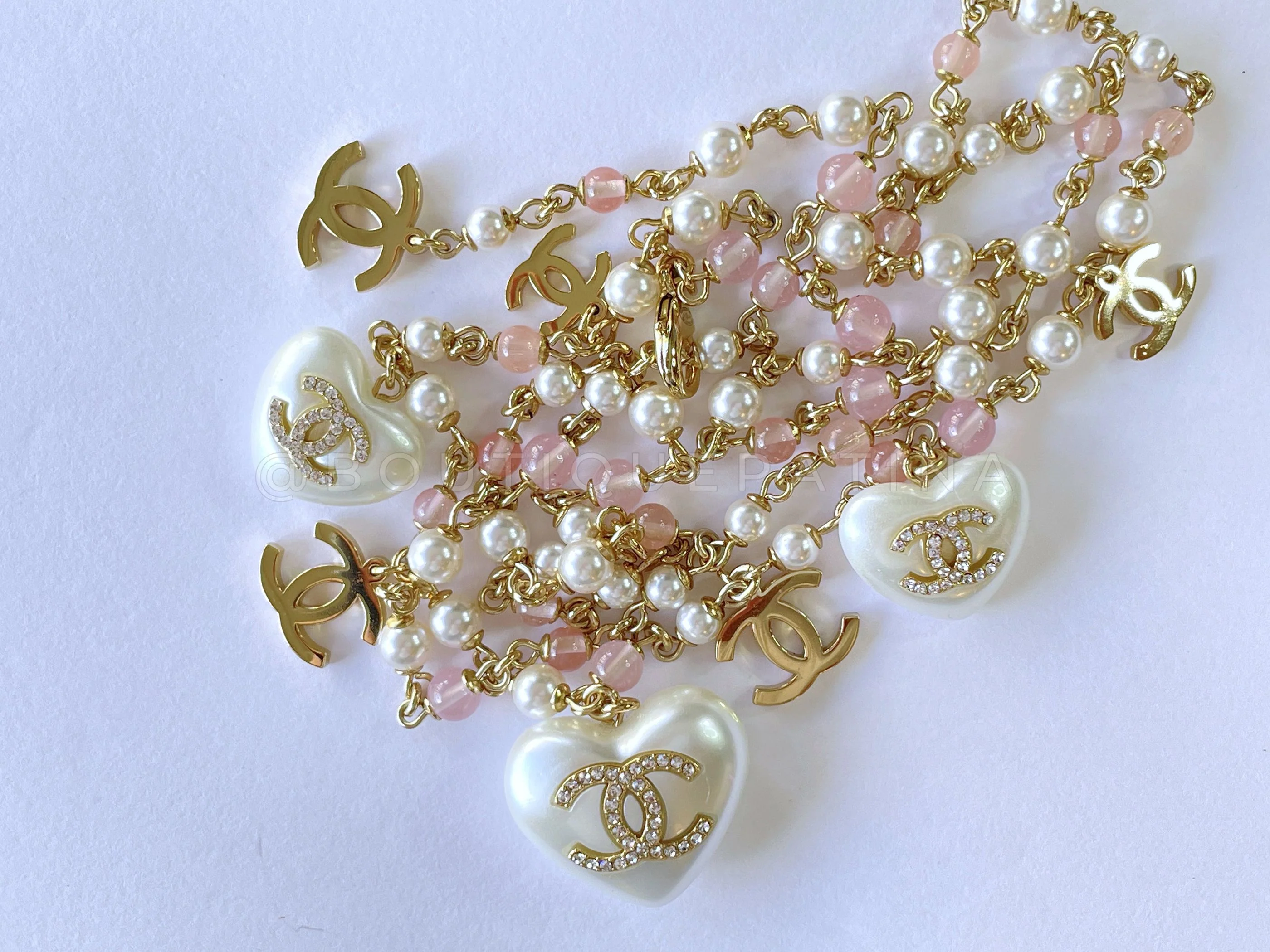Chanel 21B Coco Neige Pearl Heart Crystal and Pink Stone Belt Necklace - Image 3