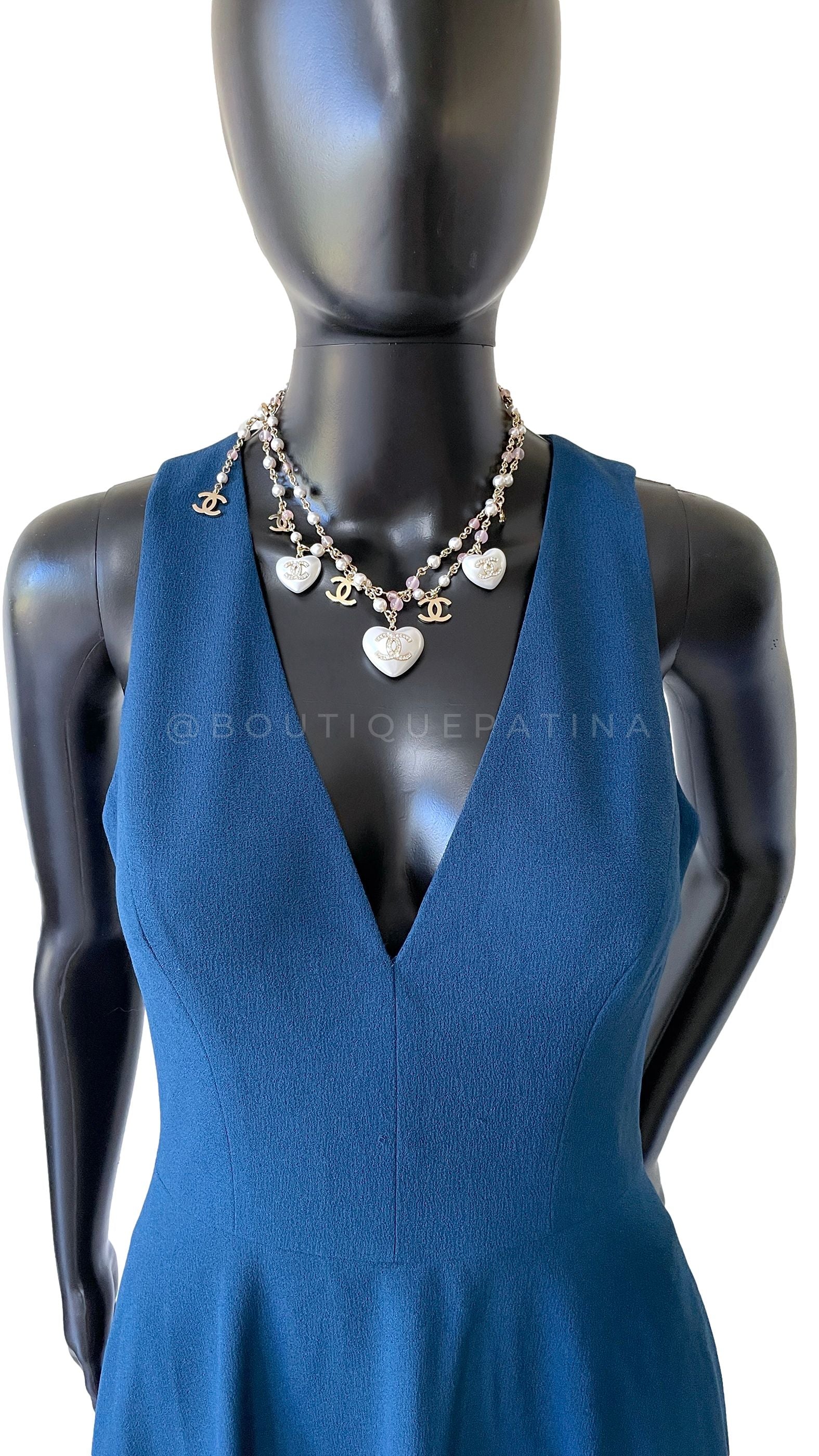 Chanel 21B Coco Neige Pearl Heart Crystal and Pink Stone Belt Necklace - Image 5