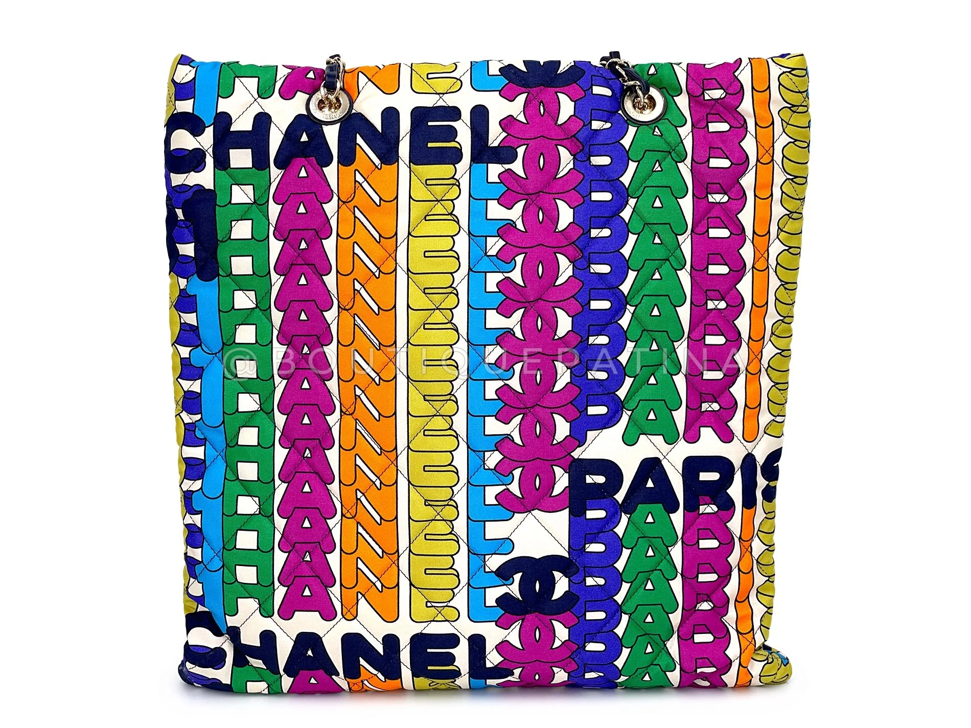 Chanel 21K Rainbow Letter Print NS Quilted Tote Bag GHW SYE - Image 5