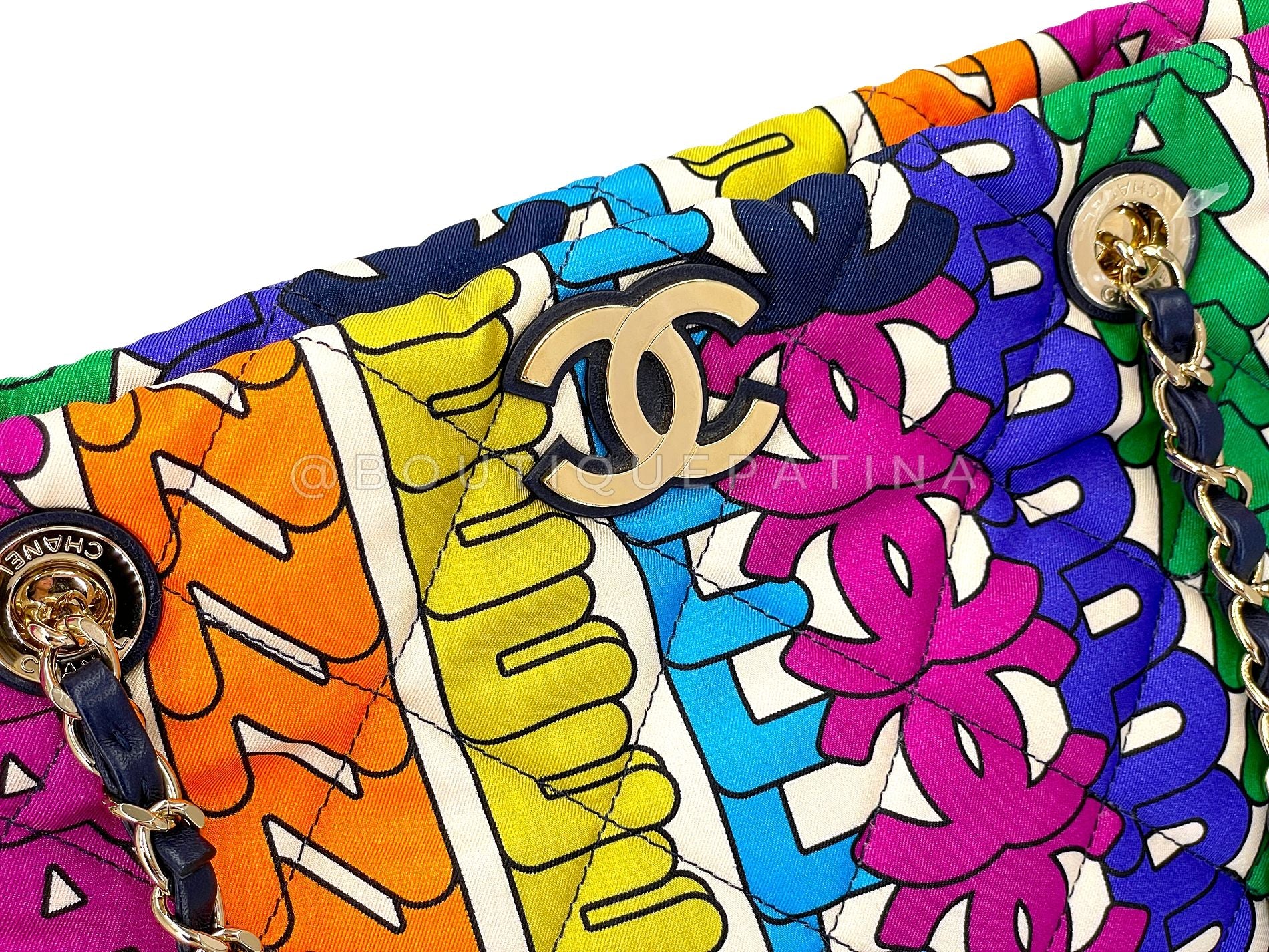 Chanel 21K Rainbow Letter Print NS Quilted Tote Bag GHW SYE - Image 8