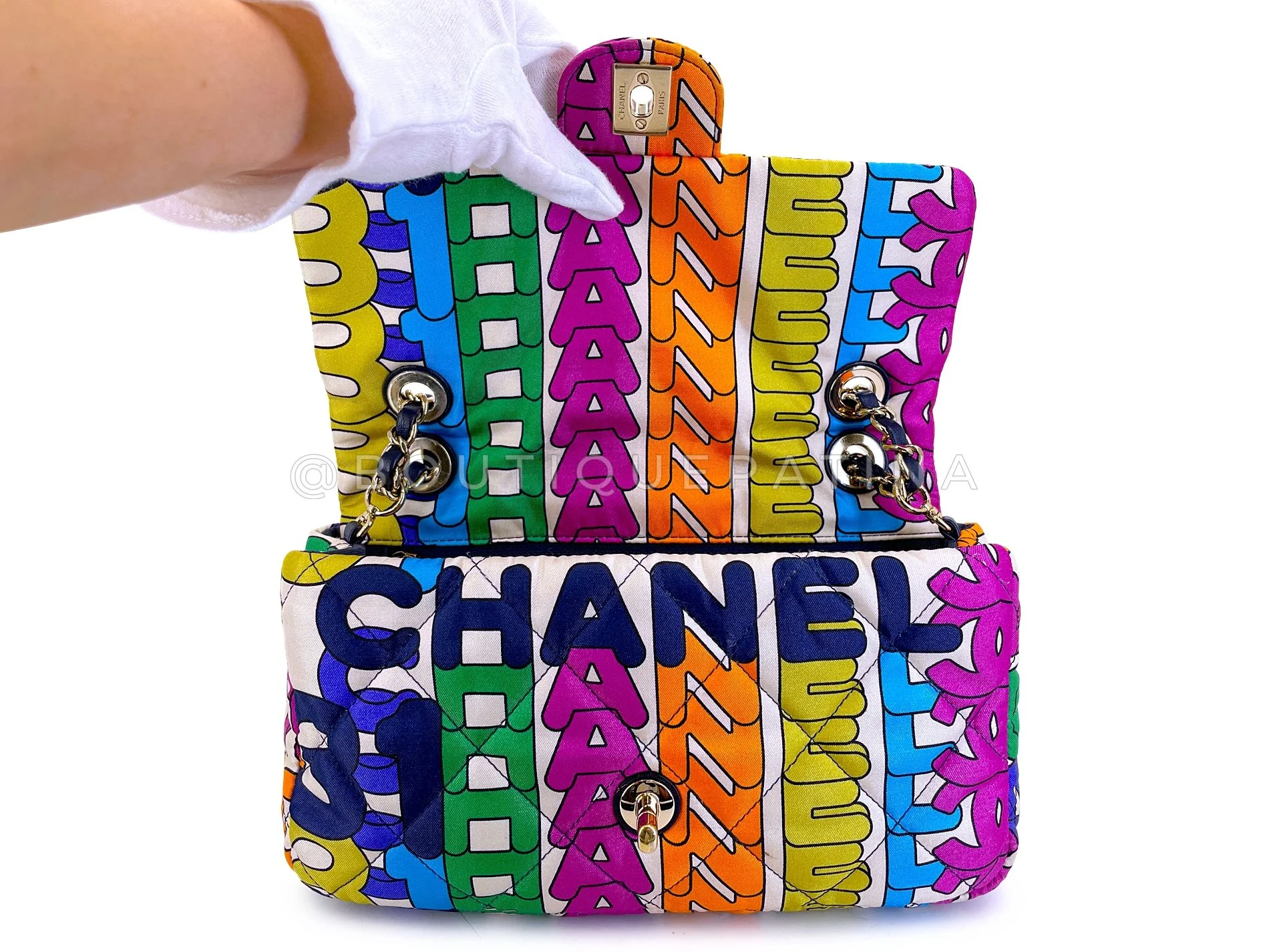 Chanel 21K Rainbow Letter Quilted Logo Flap Bag GHW RN0 - Image 9