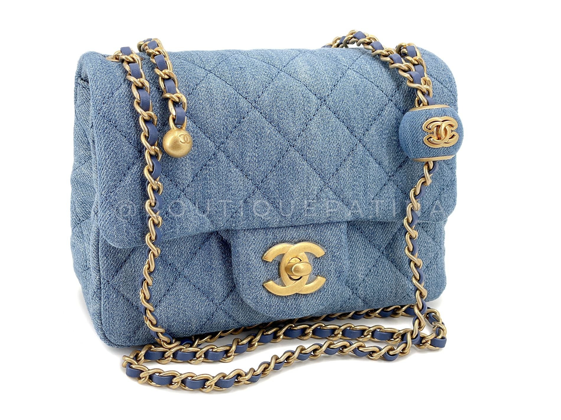 Chanel 22C Blue Denim Pearl Crush Square Mini Flap Bag GHW 93E - Image 2