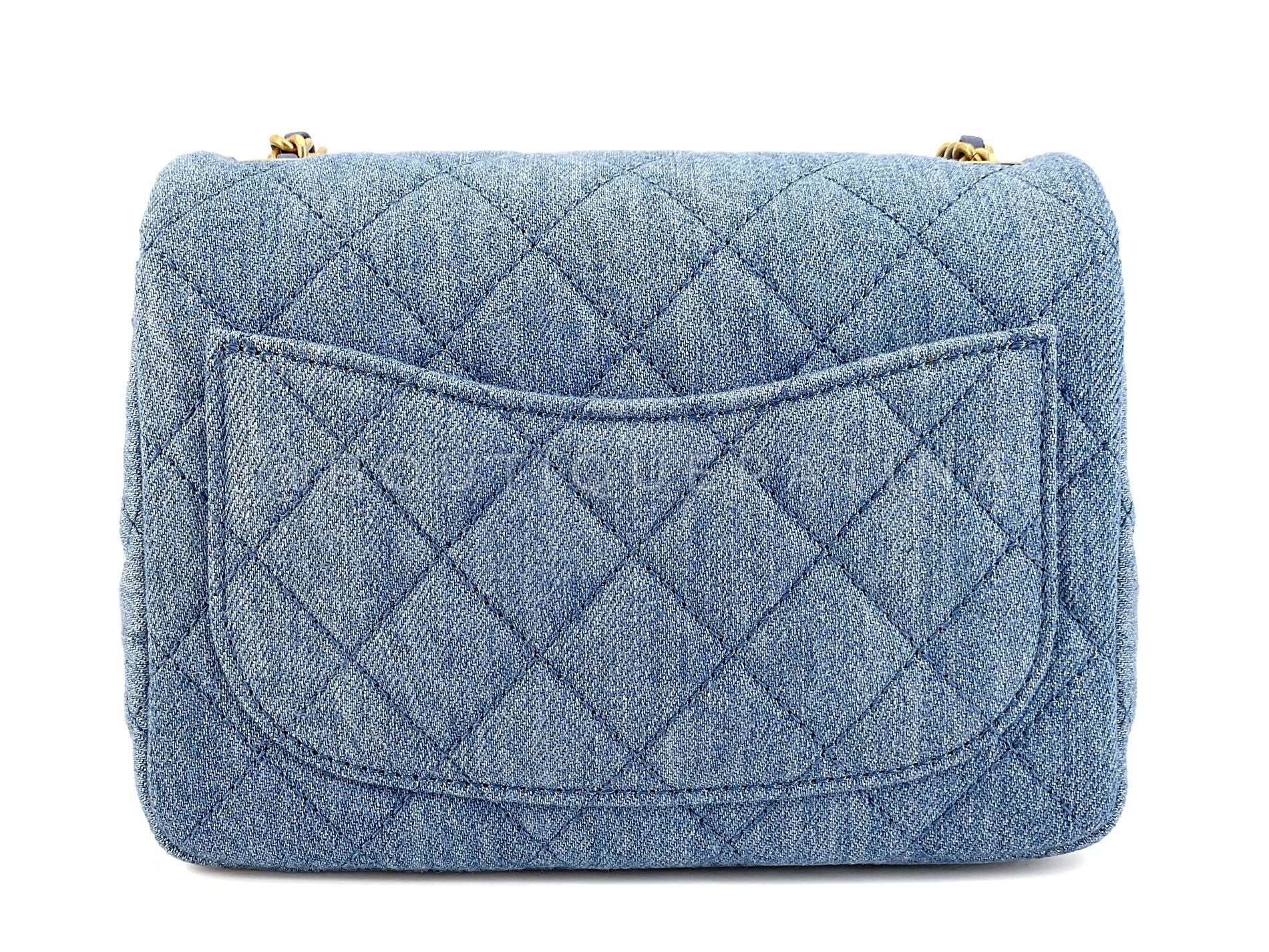 Chanel 22C Blue Denim Pearl Crush Square Mini Flap Bag GHW 93E - Image 5