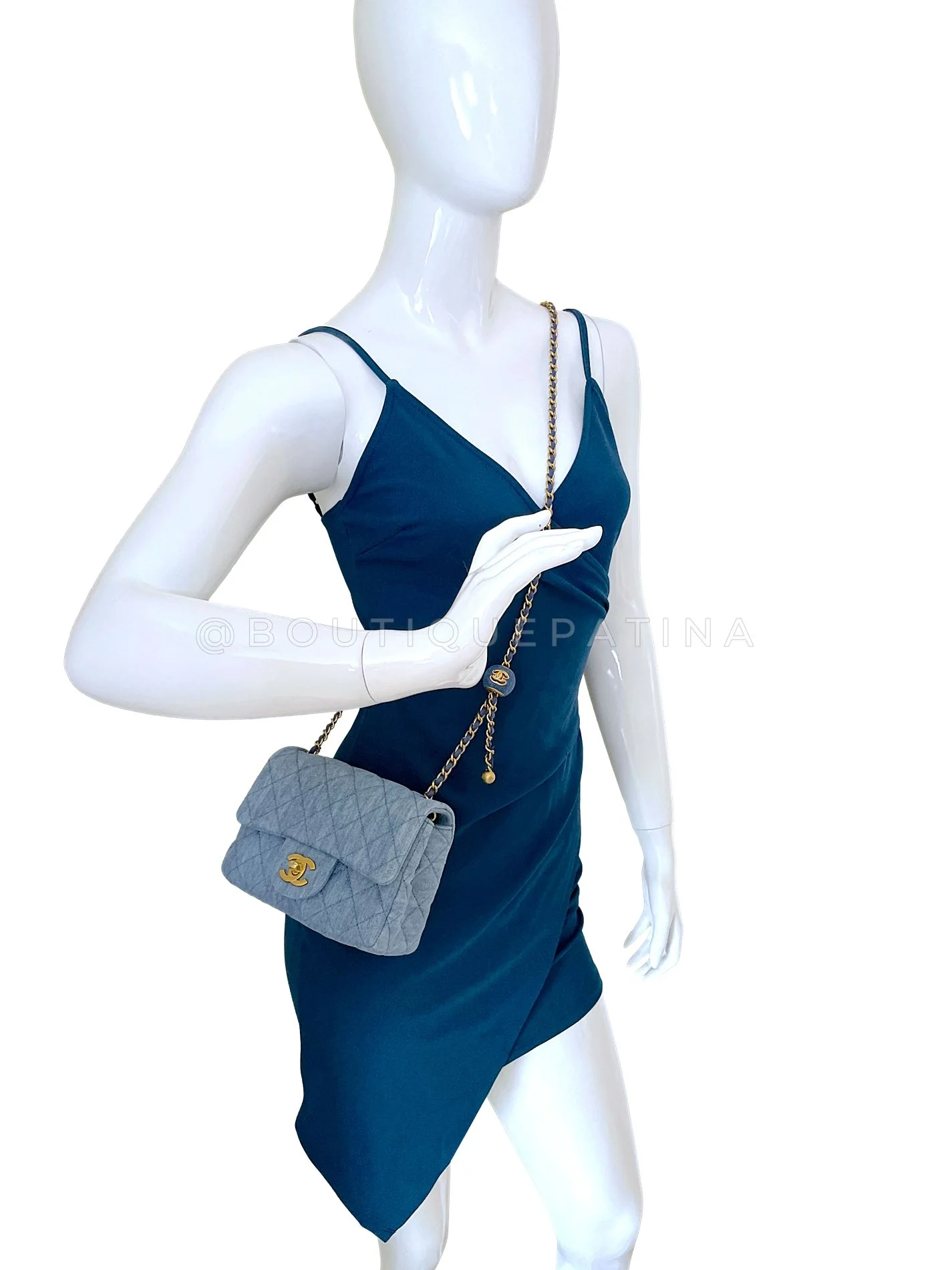 Chanel 22C Blue Denim Pearl Crush Square Mini Flap Bag GHW 93E - Image 13