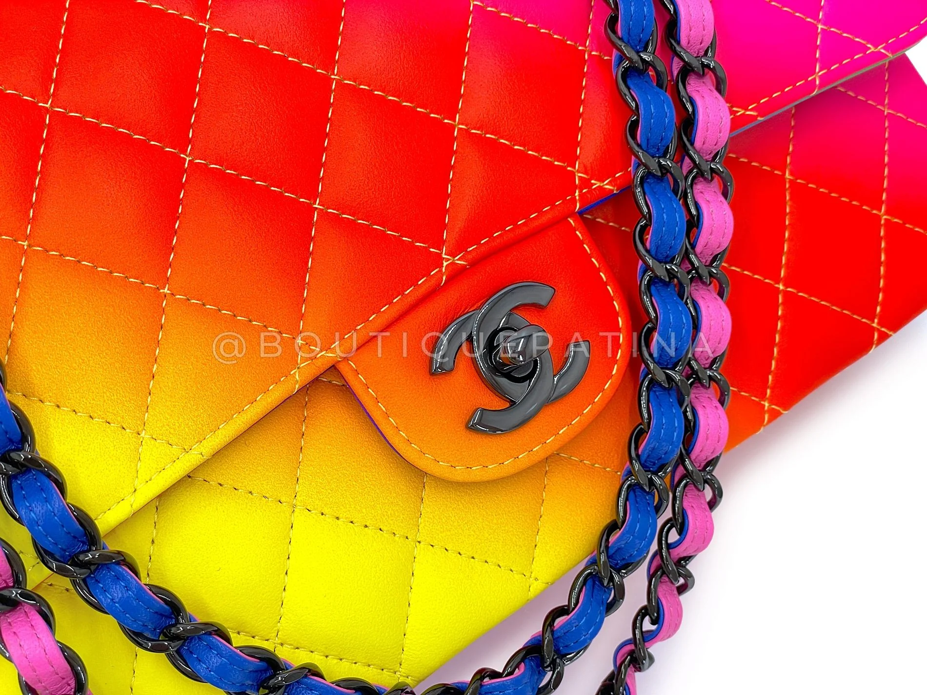 Chanel 23C Multicolor Rainbow Ombre Classic Flap Bag Black HW 8I9 - Image 8