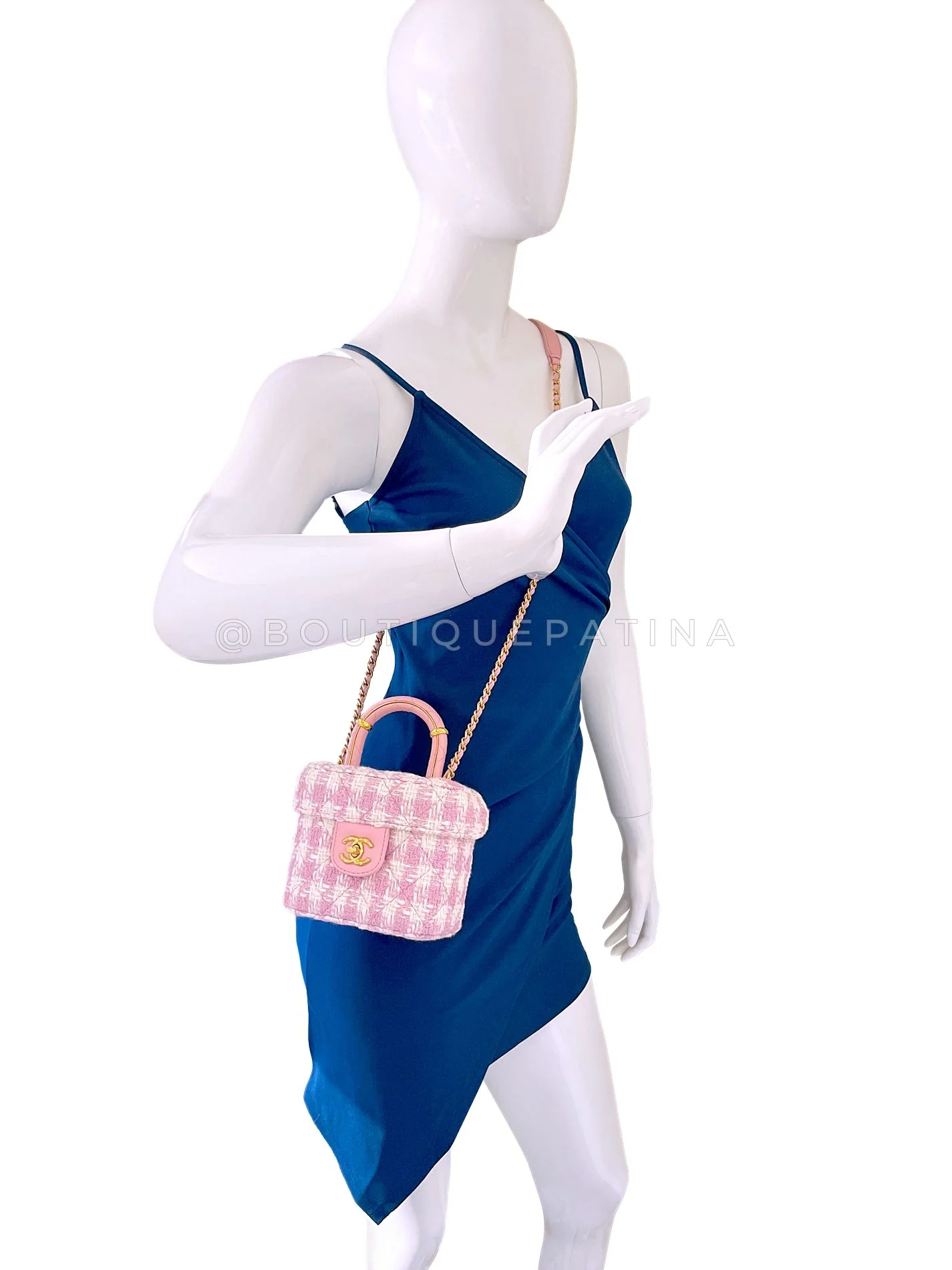 Chanel 23S Ecru Pink Tweed Checkered Vanity Crossbody Bag GHW 4LA - Image 14