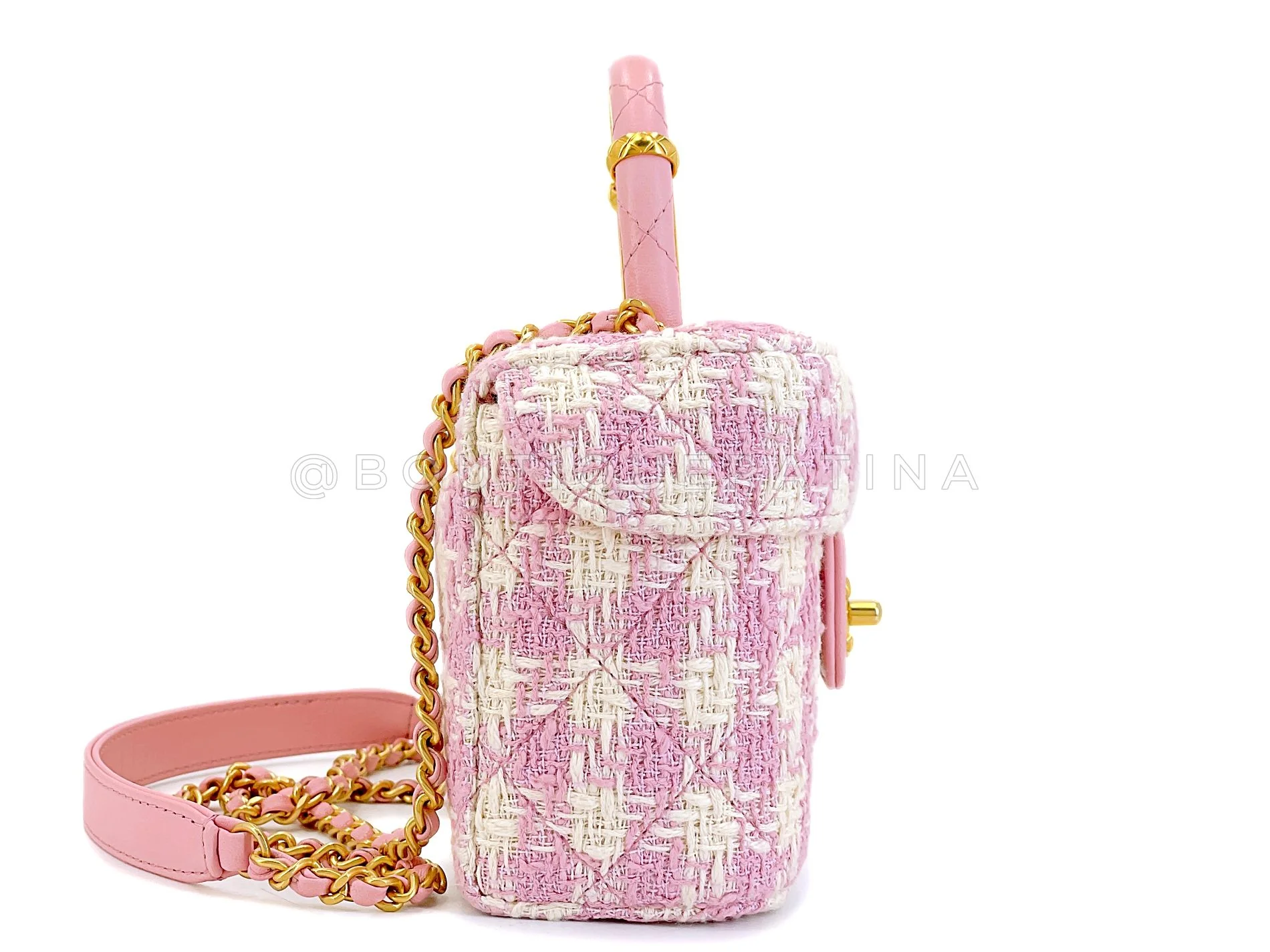 Chanel 23S Ecru Pink Tweed Checkered Vanity Crossbody Bag GHW 4LA - Image 5