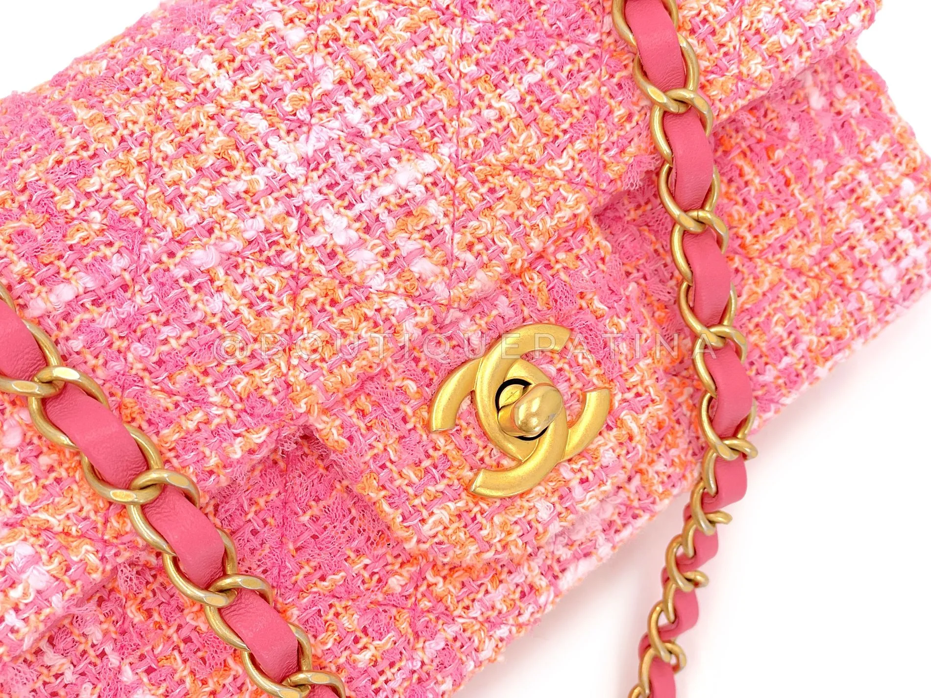 Chanel 24C Sherbert Pink Orange Tweed Mini Flap Bag GHW C0V - Image 8