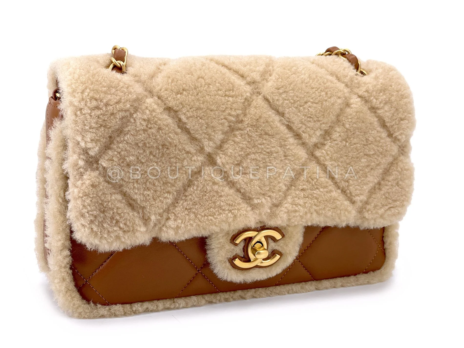 Chanel 24K Brown Shearling Medium Flap Bag GHW DW7 - Image 3