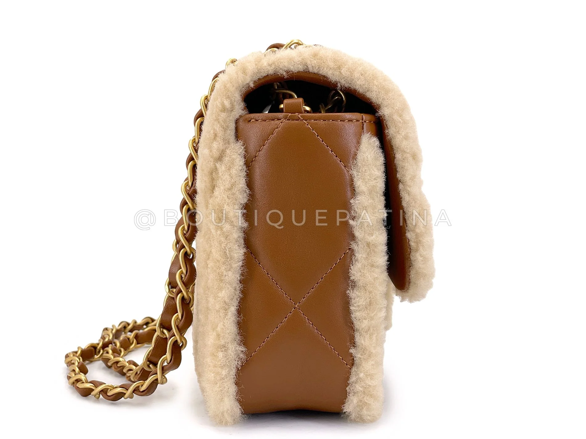 Chanel 24K Brown Shearling Medium Flap Bag GHW DW7 - Image 4