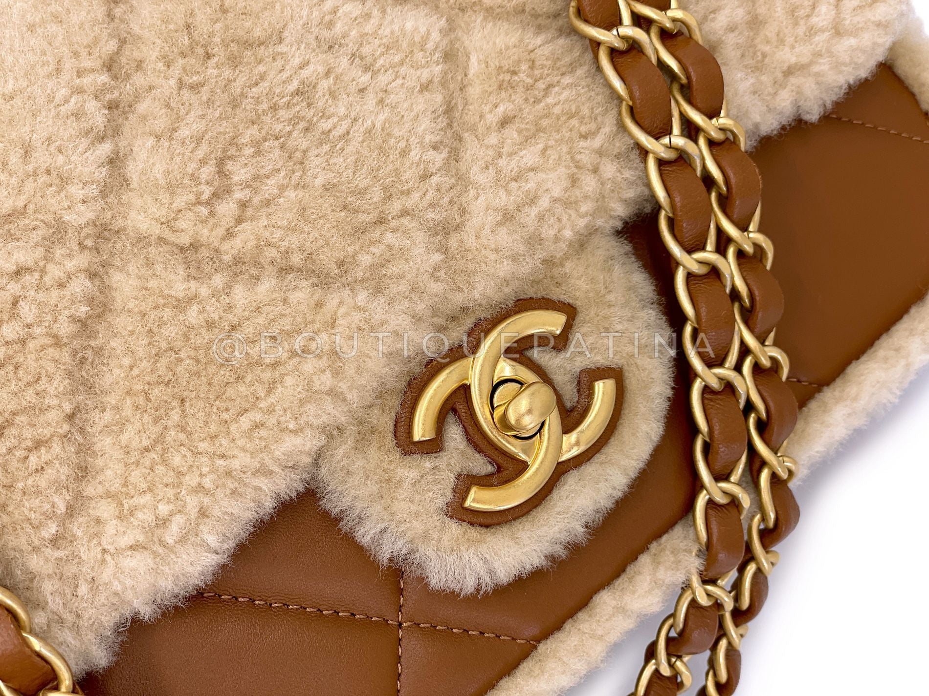 Chanel 24K Brown Shearling Medium Flap Bag GHW DW7 - Image 8