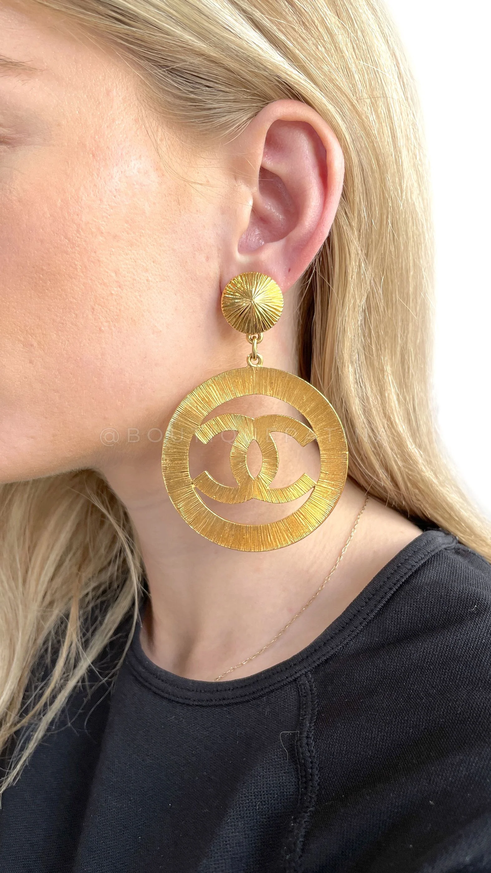 Chanel 93A Vintage Giant Sunburst Statement Hoop Drop Earrings - Image 4