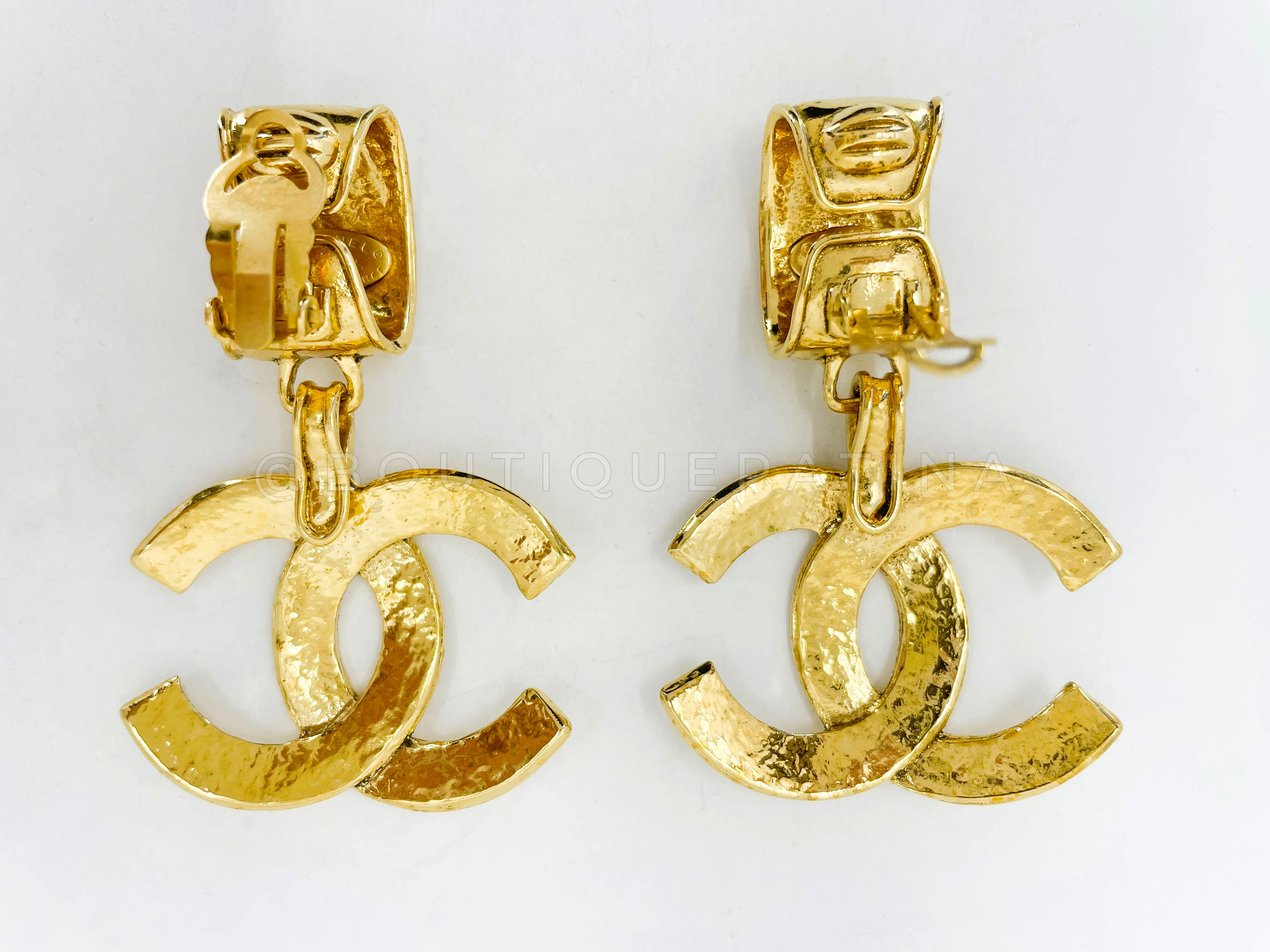 Chanel Vintage Large CC Logo Drop Earrings 94P Statement 24k GHW NVL - Image 2