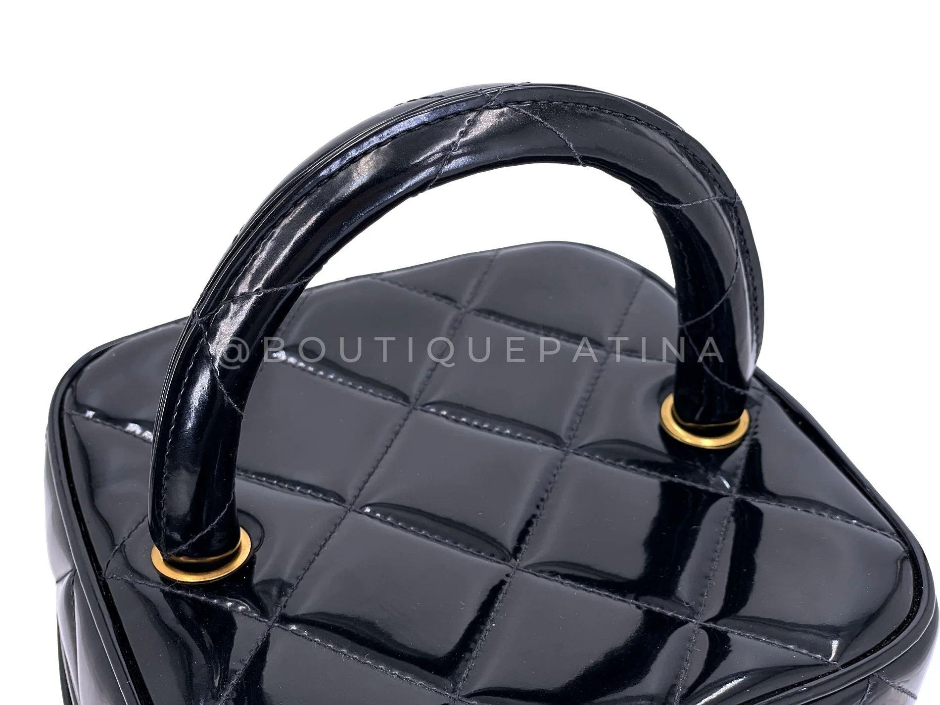 Chanel 95P Black "Barbie" Heart Mirror Vanity Bag 24k GHW PQO - Image 7