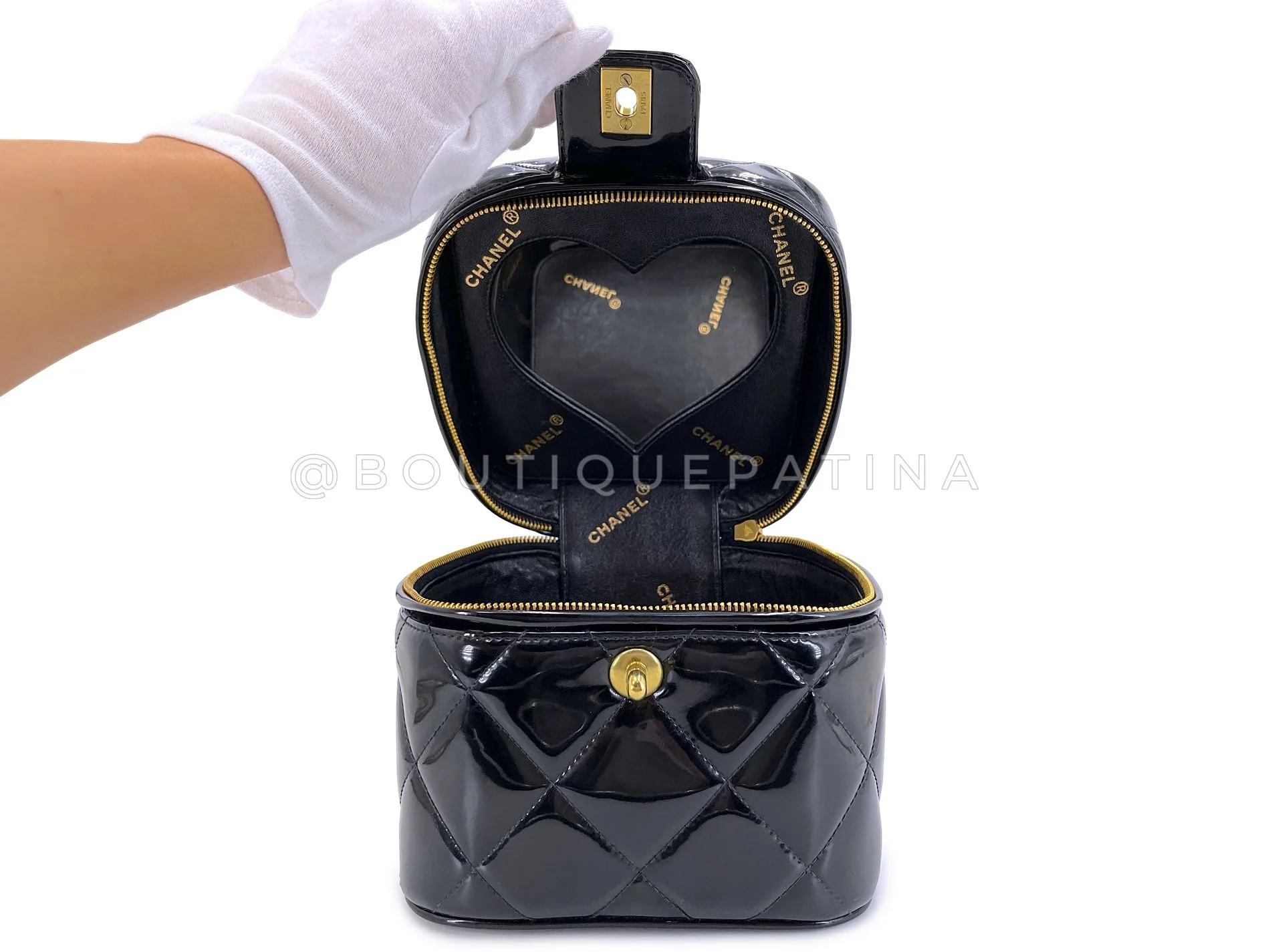 Chanel 95P Black "Barbie" Heart Mirror Vanity Bag 24k GHW PQO - Image 9