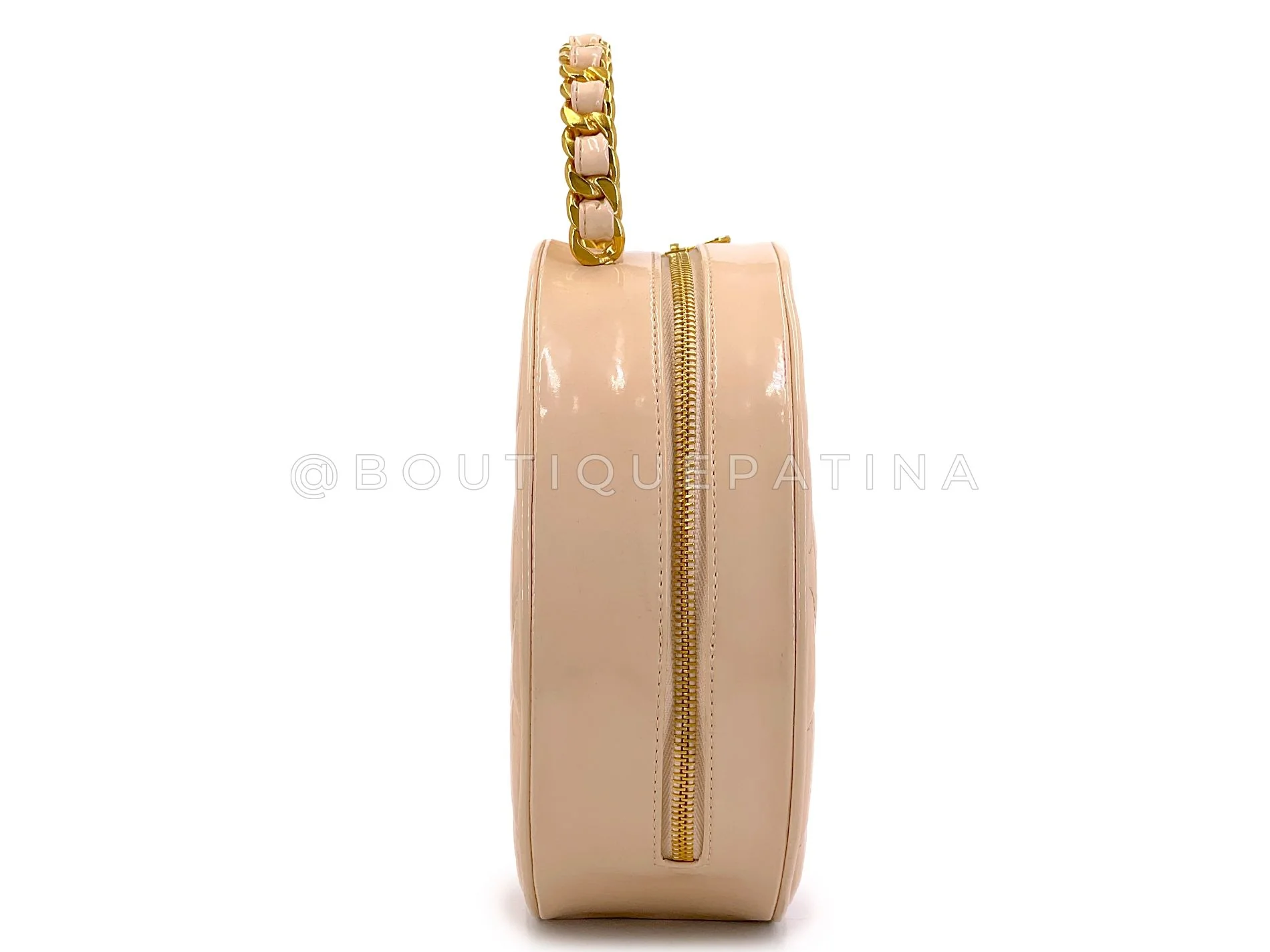 Chanel 95P Vintage "Barbie" Round Vanity Bag Beige Patent 24k GHW E0R - Image 4