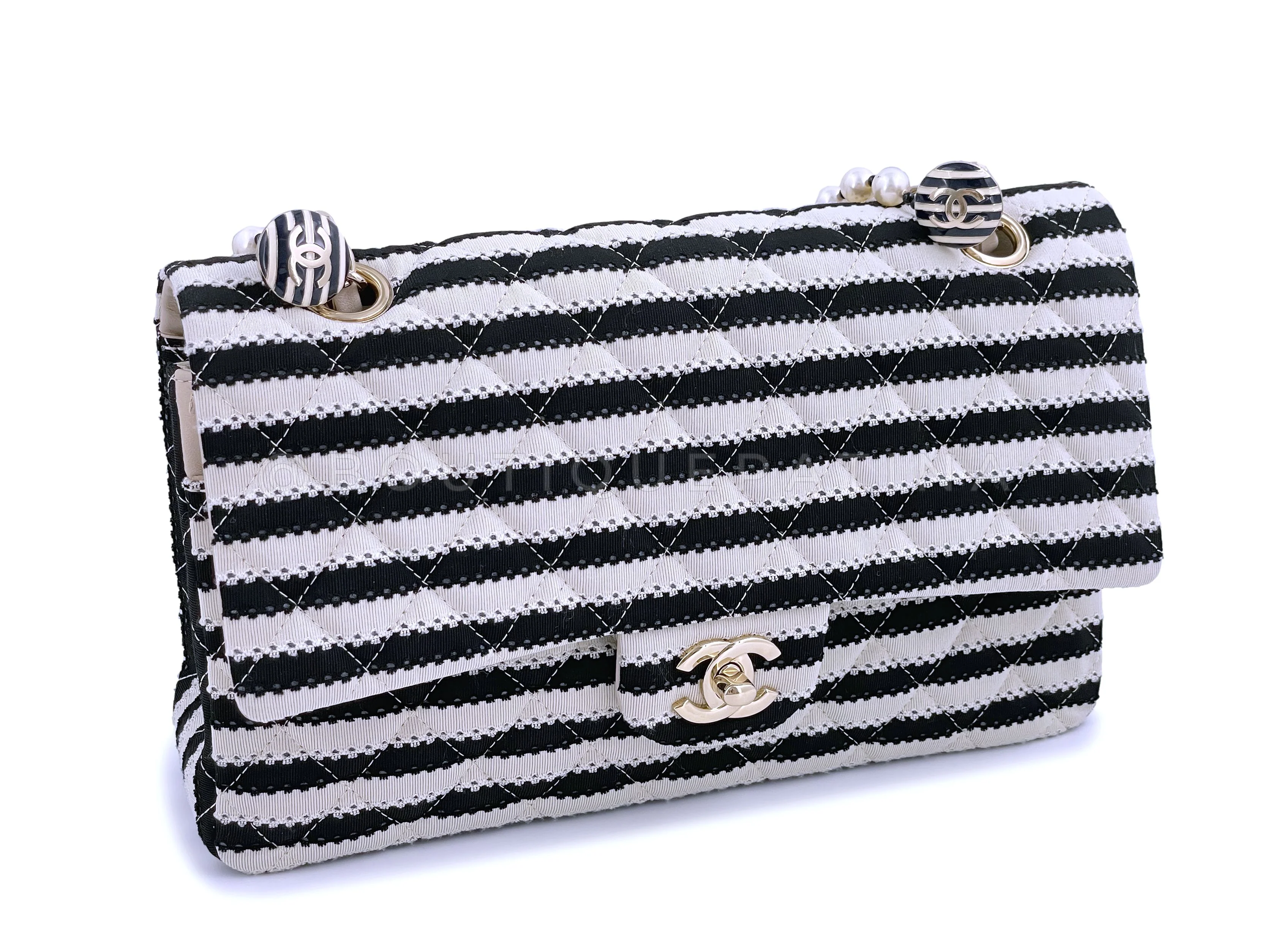 Chanel Beige-Black Coco Sailor Pearls Medium Classic Double Flap Bag GHW - Image 3