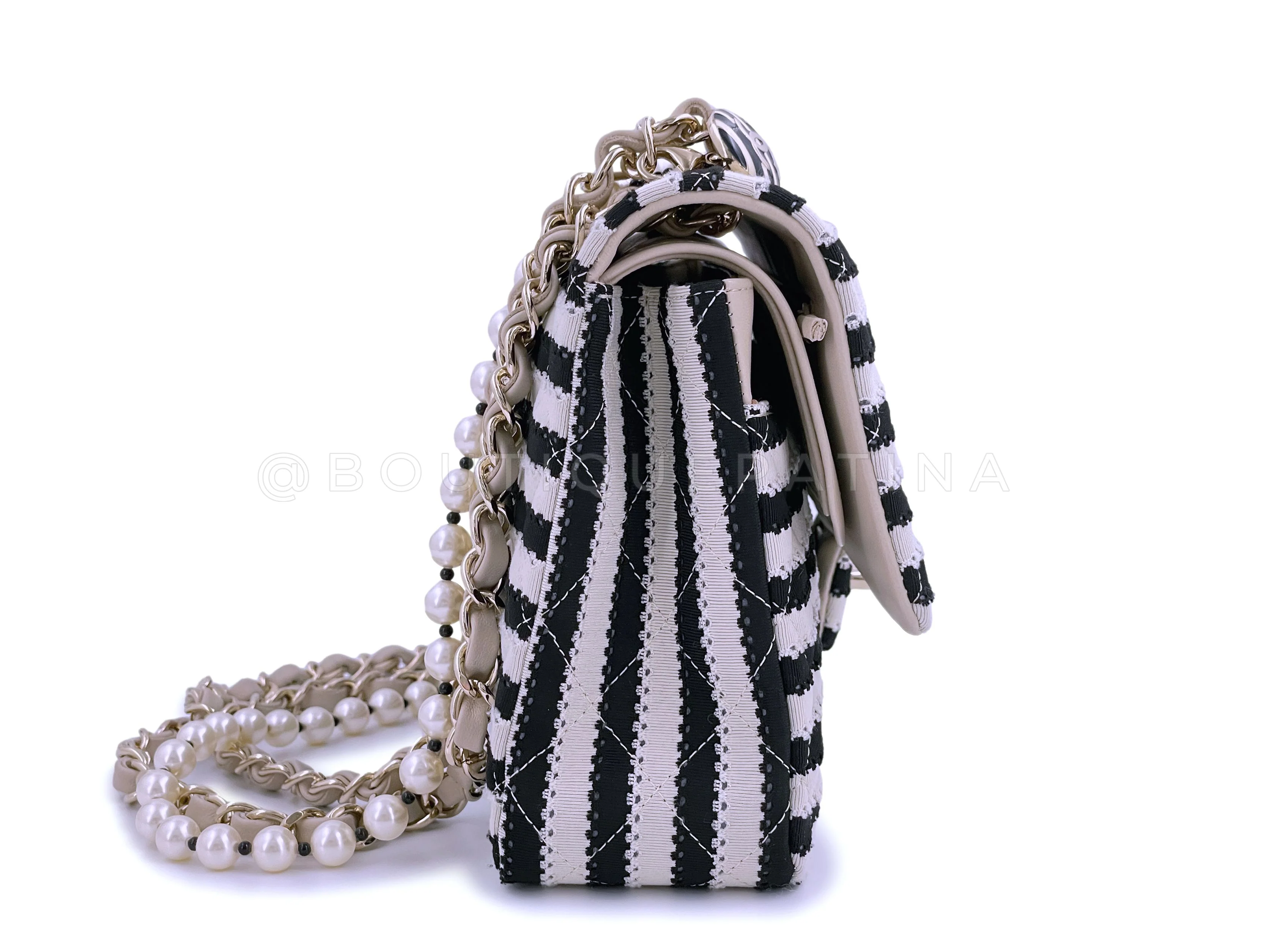 Chanel Beige-Black Coco Sailor Pearls Medium Classic Double Flap Bag GHW - Image 4