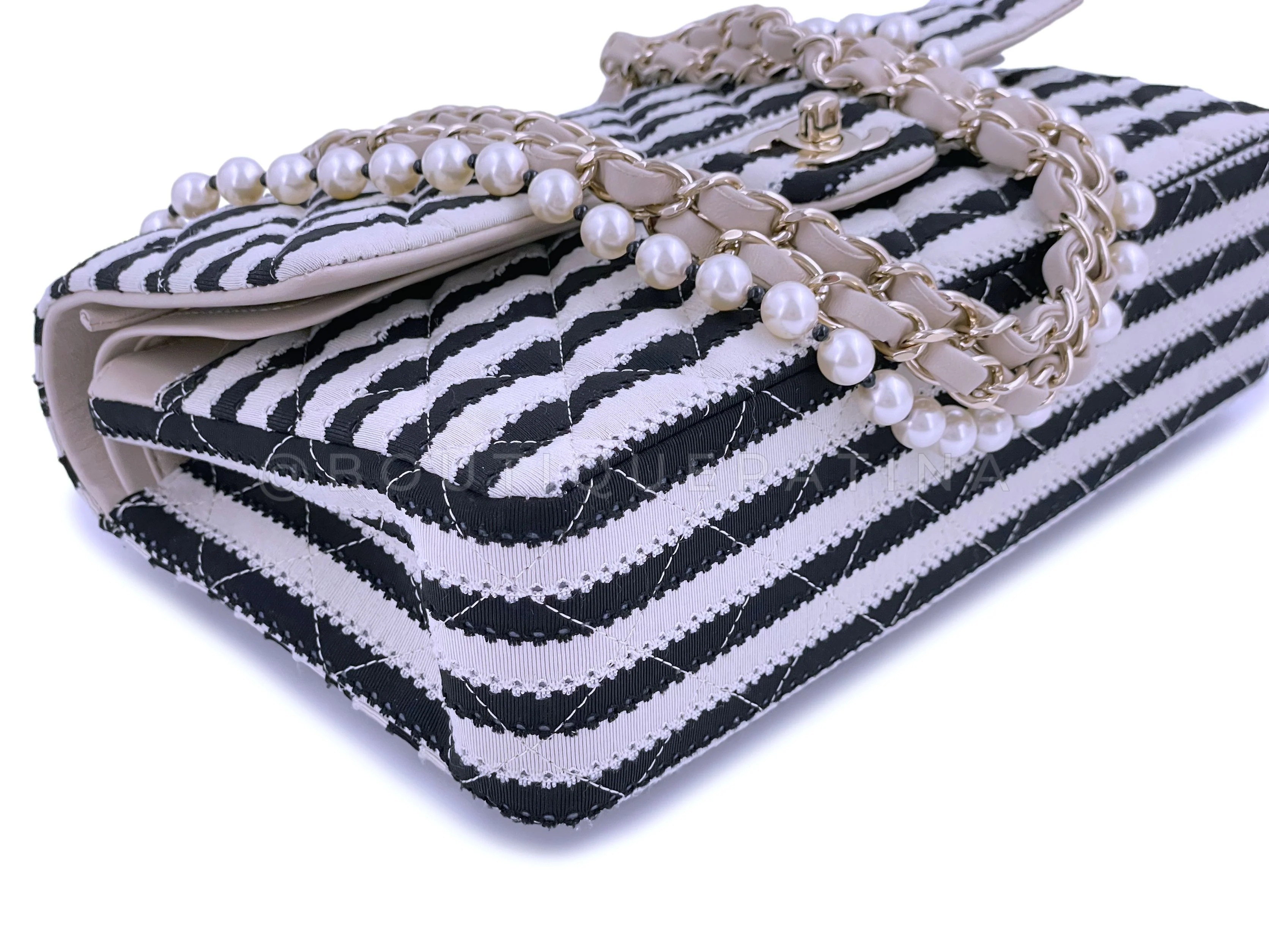 Chanel Beige-Black Coco Sailor Pearls Medium Classic Double Flap Bag GHW - Image 7