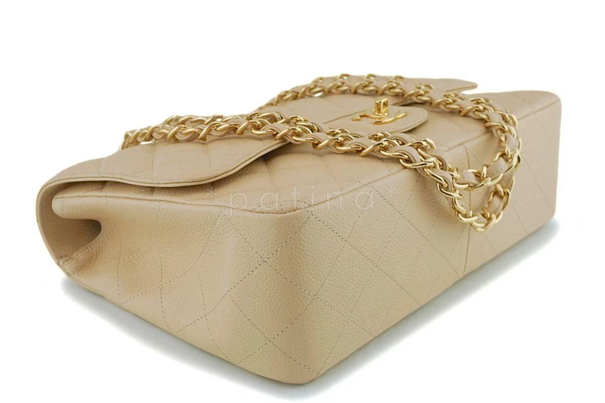 Chanel Beige Caviar Jumbo Classic Flap Bag GHW - Image 6