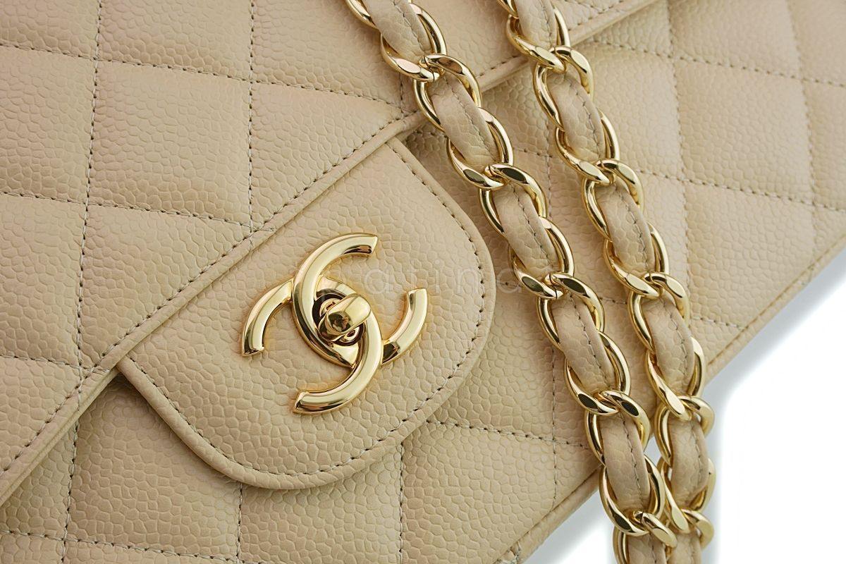 Chanel Beige Caviar Jumbo Classic Flap Bag GHW - Image 7
