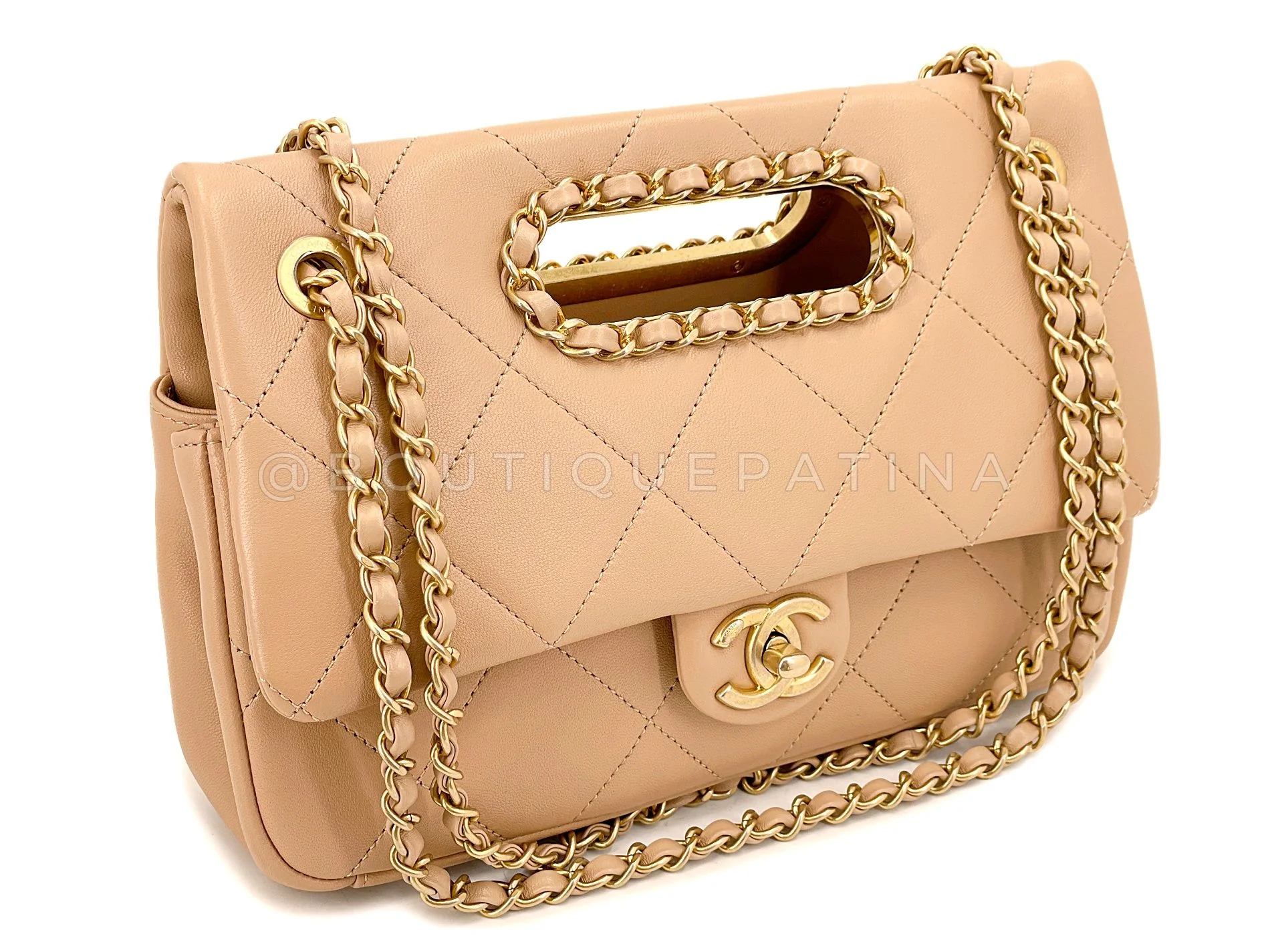 Chanel Beige Chain Handle A Real Catch Flap Bag GHW TTZ - Image 2