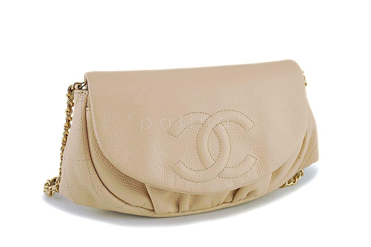Chanel Beige Clair Caviar Half Moon WOC Wallet on Chain Flap Bag GHW - Image 3