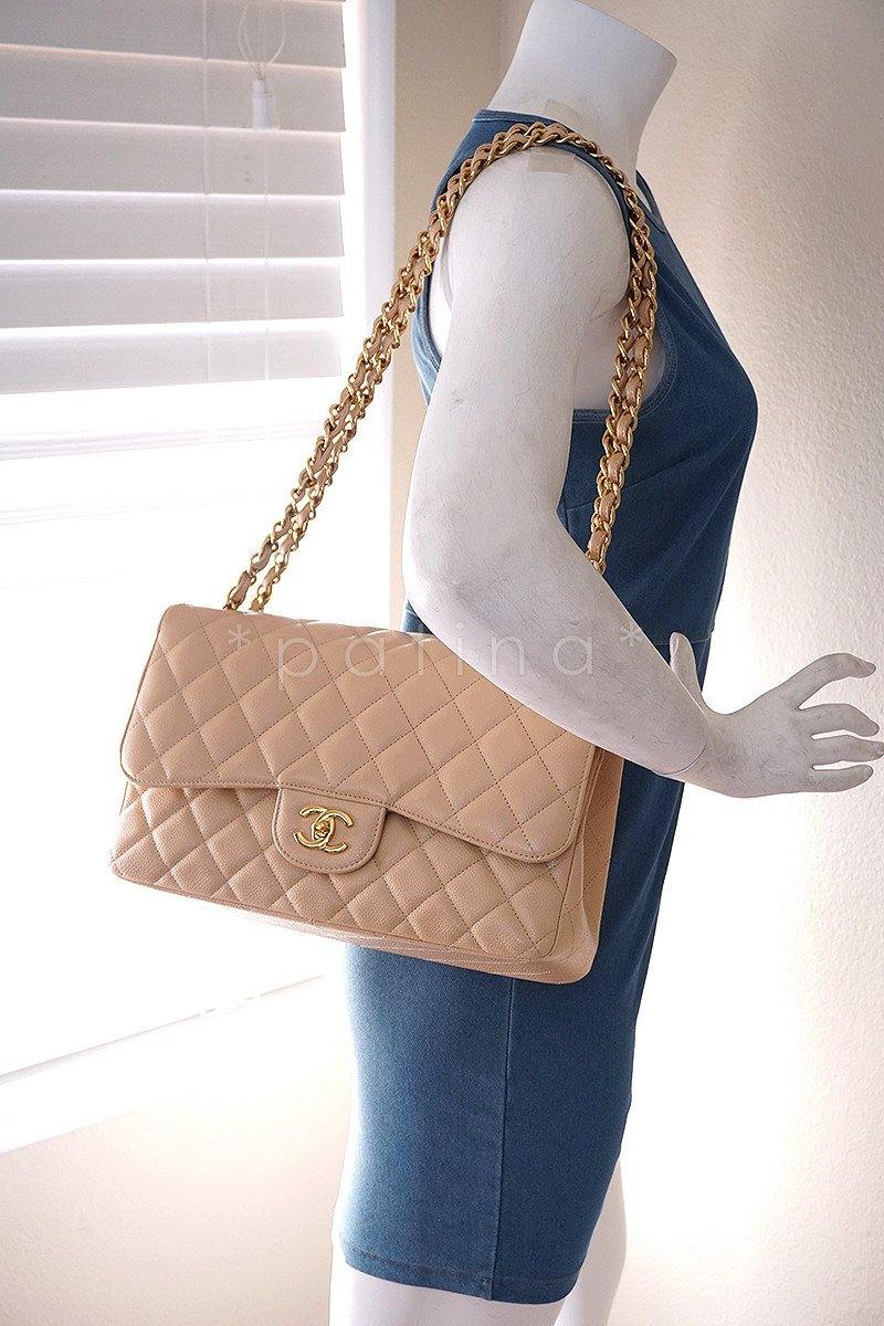 Chanel Beige Clair Caviar Jumbo 2.55 Classic Double Flap Bag - Image 14