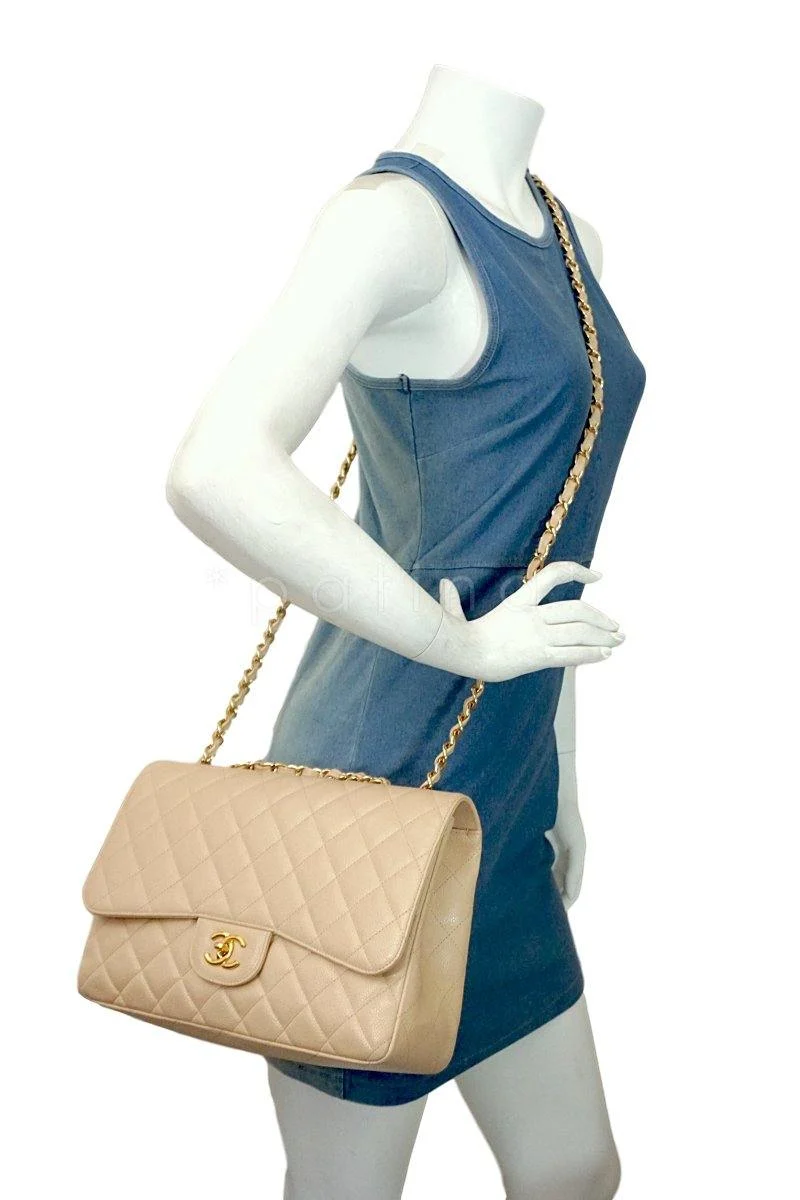 Chanel Beige Clair Caviar Jumbo 2.55 Classic Flap Bag GHW - Image 15