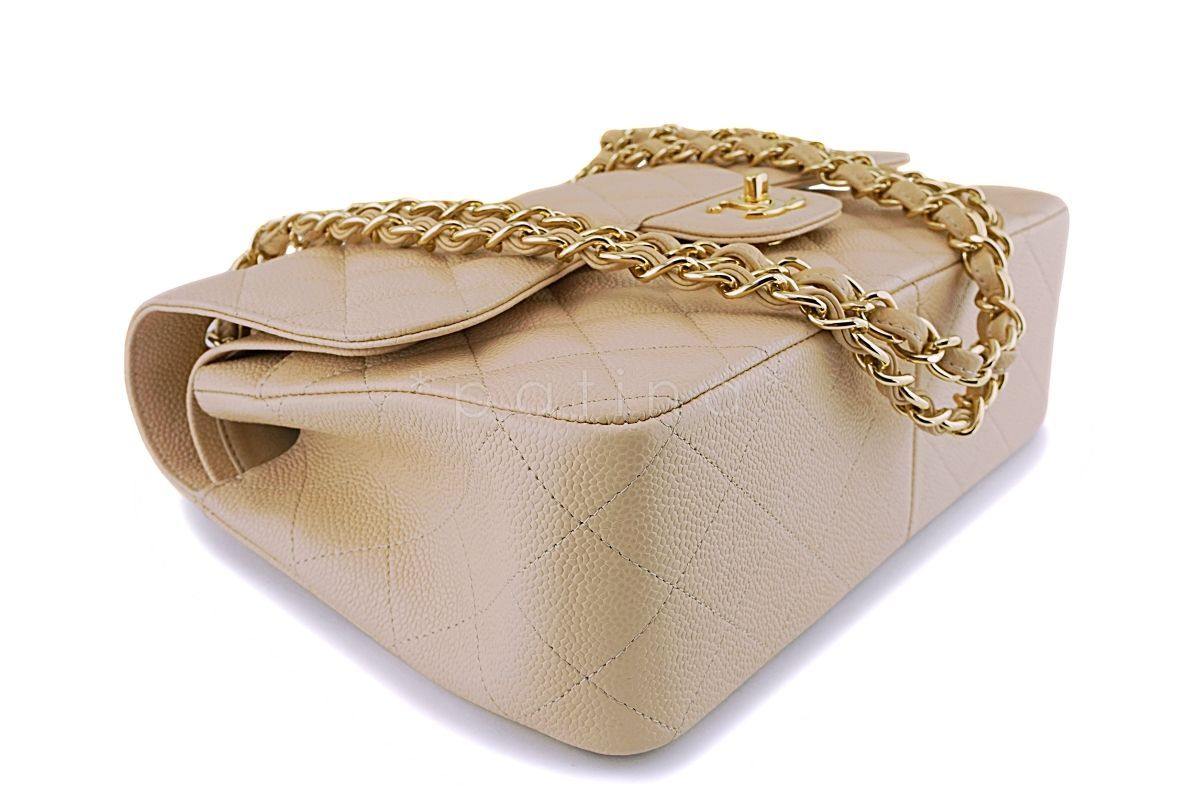 Chanel Beige Clair Caviar Jumbo Classic Double Flap Bag GHW - Image 7