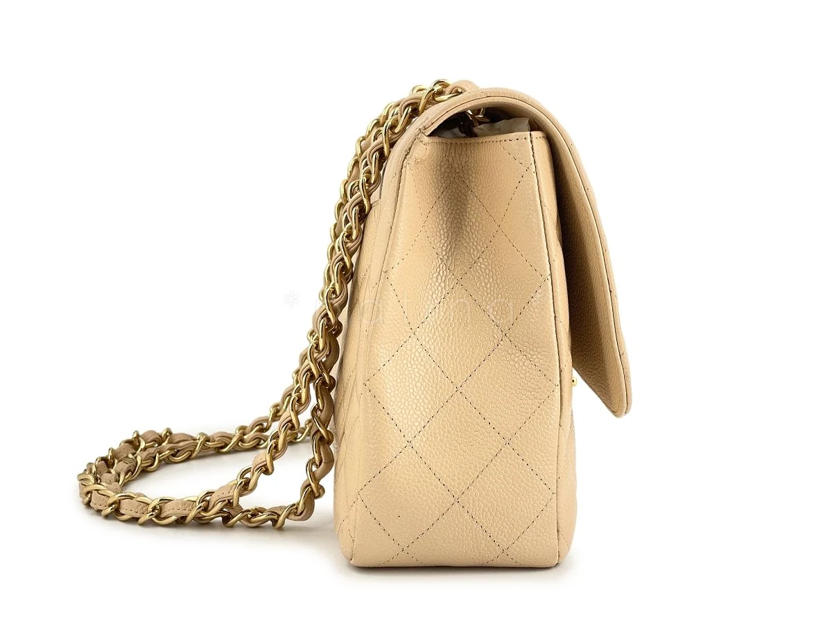 Chanel Beige Clair Caviar Jumbo Classic Flap Bag GHW - Image 5