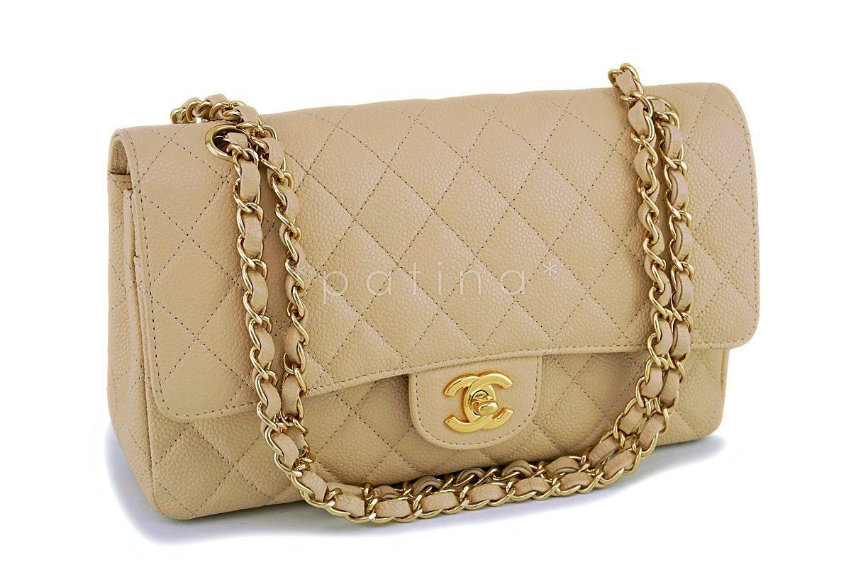 Chanel Beige Clair Caviar Medium Classic Double Flap Bag GHW - Image 2