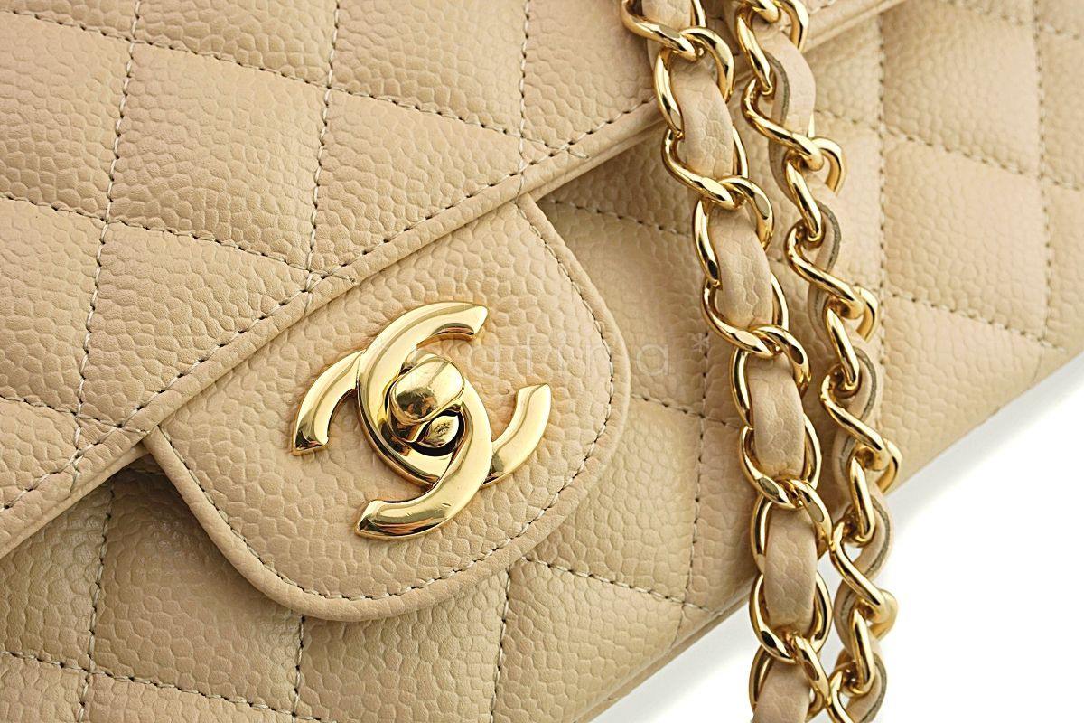 Chanel Beige Clair Caviar Medium Classic Double Flap Bag GHW - Image 8
