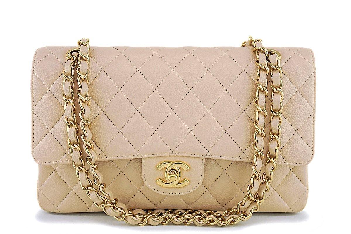 Chanel Beige Clair Caviar Medium Classic Double Flap Bag GHW