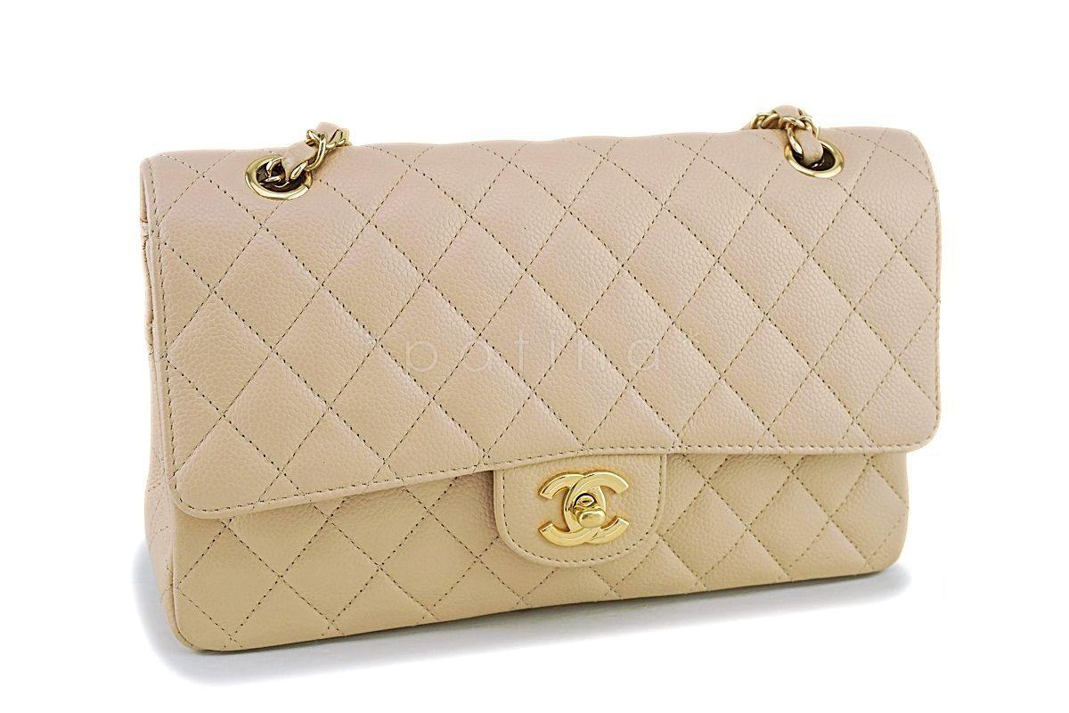 Chanel Beige Clair Caviar Medium Classic Double Flap Bag GHW - Image 3