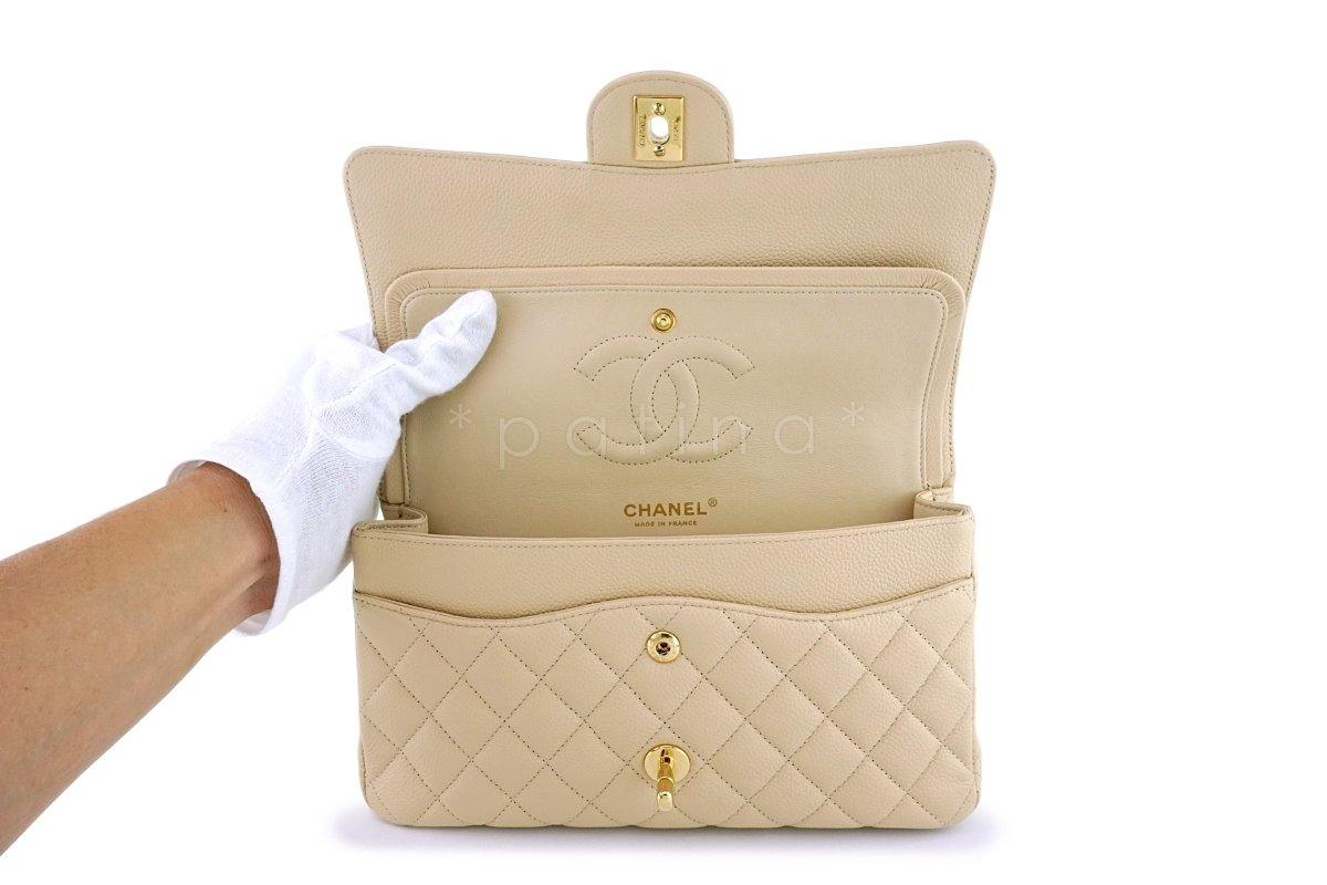 Chanel Beige Clair Caviar Medium Classic Double Flap Bag GHW - Image 9